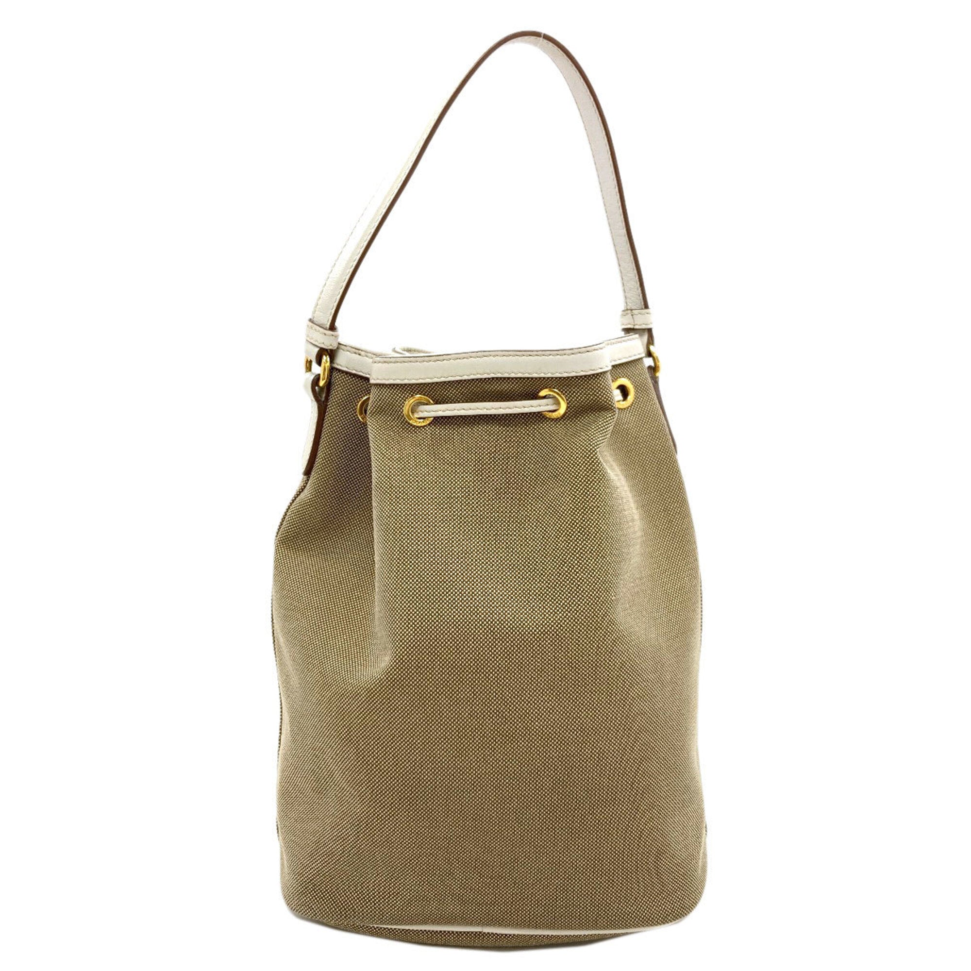 Prada Brown White Canvas Handbag (Pre-Owned)
