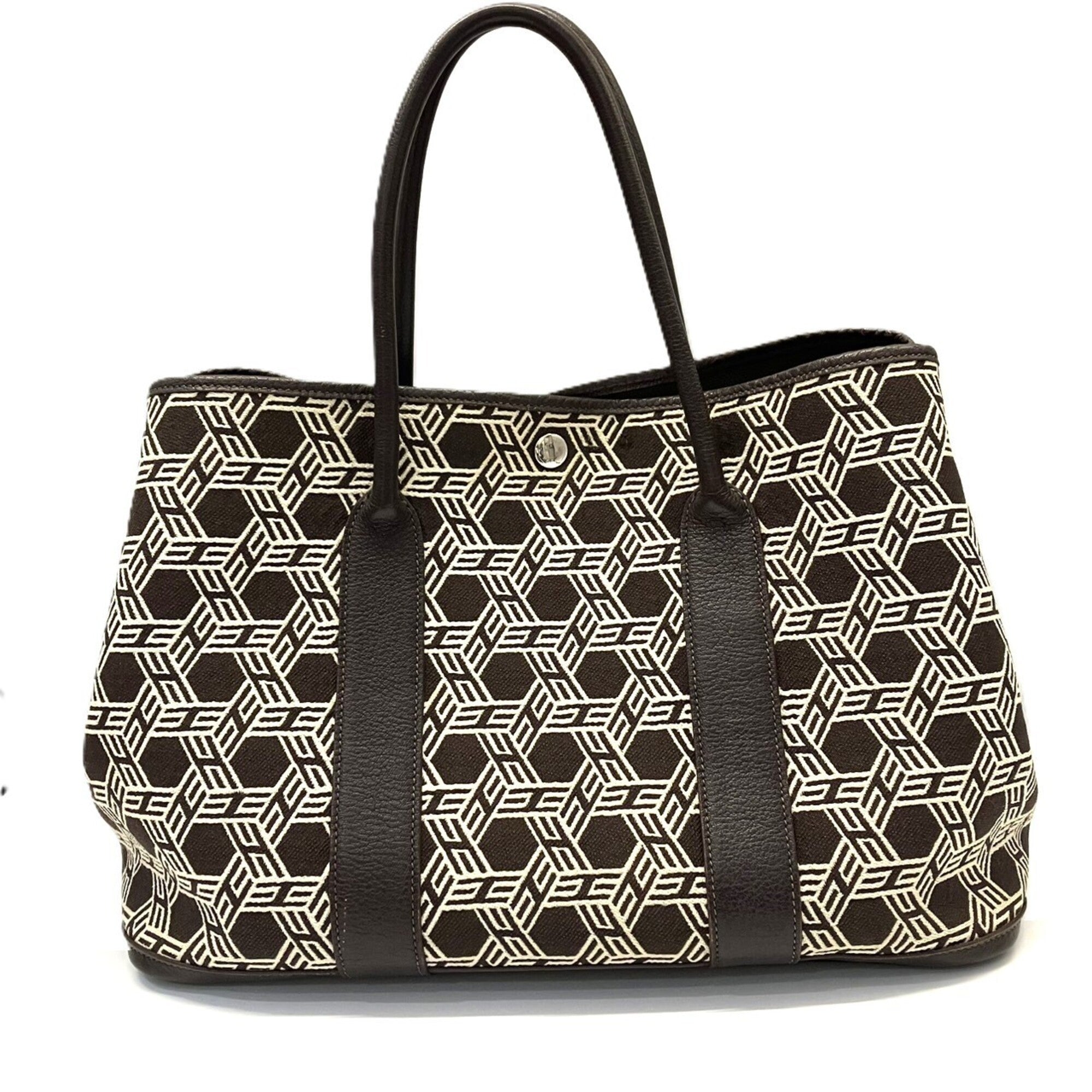 Hermes Garden Brown Toile So H Tote Bag (Pre-Owned)