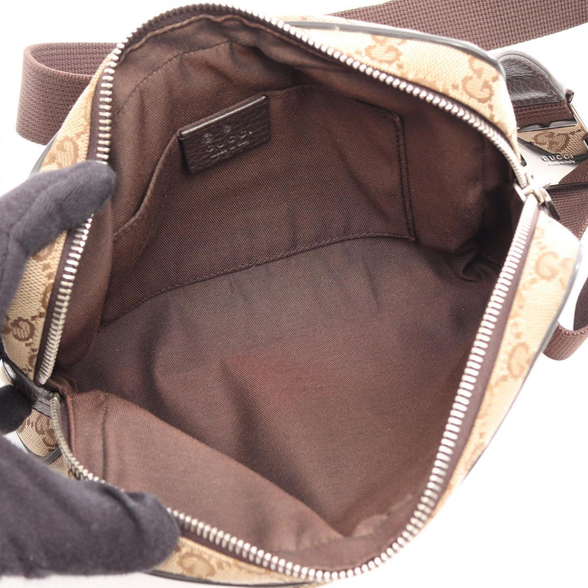 Gucci Beige Brown Gg Canvas Leather Fanny Pack Handbag (Pre-Owned)