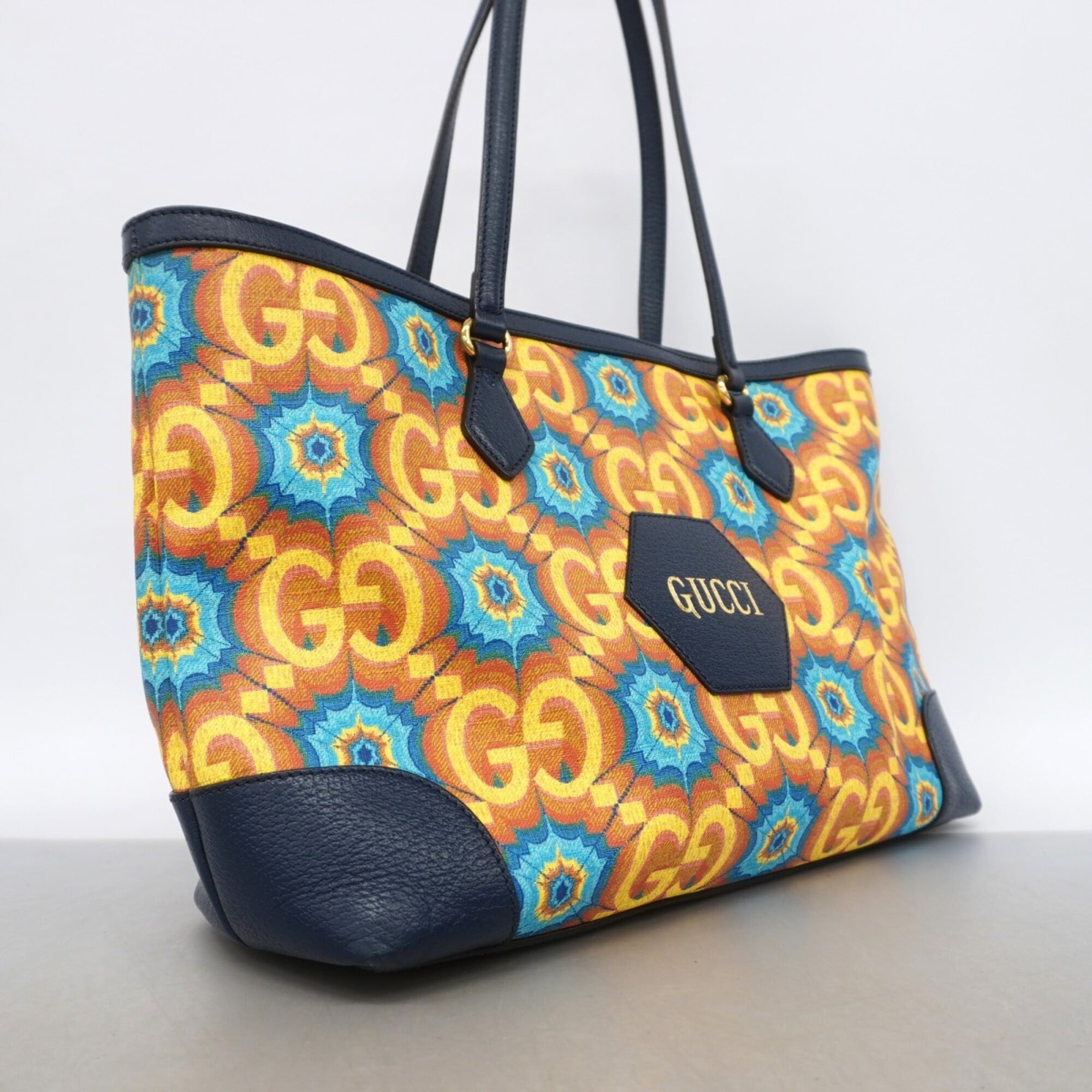 Gucci Navy Yellow Pvc Tote Bag (Pre-Owned)