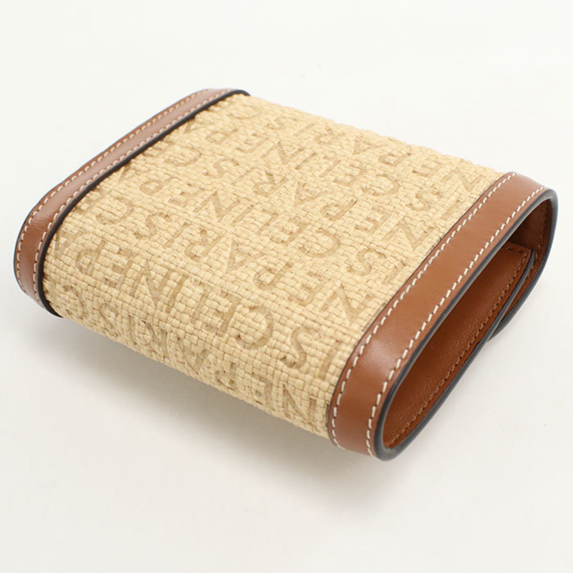 Celine Beige Leather Raffia Wallet (Tri-Fold) (Pre-Owned)