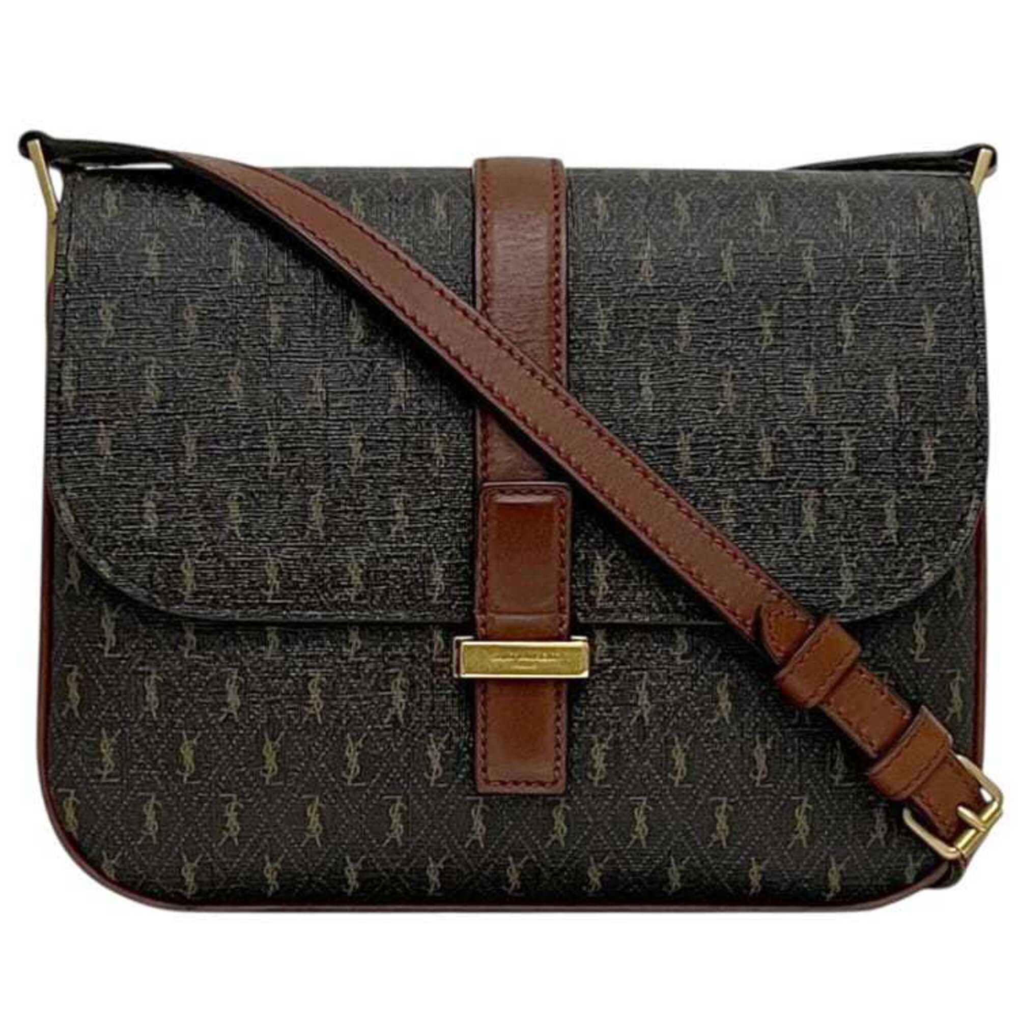Saint Laurent Brown Dark Brown Pvc Leather Shoulder Bag (Pre-Owned)