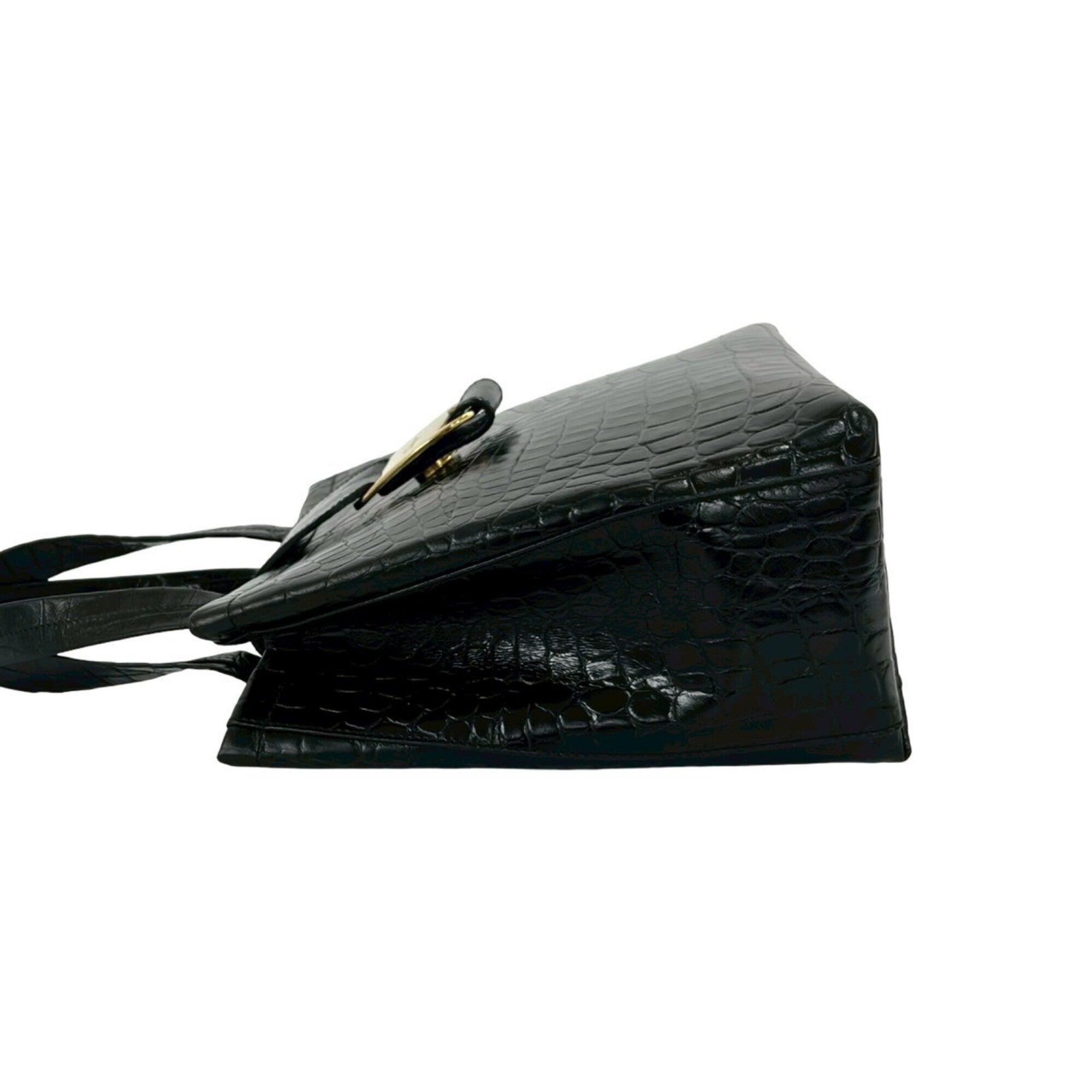 Salvatore Ferragamo Black Leather Handbag Tote Bag (Pre-Owned)