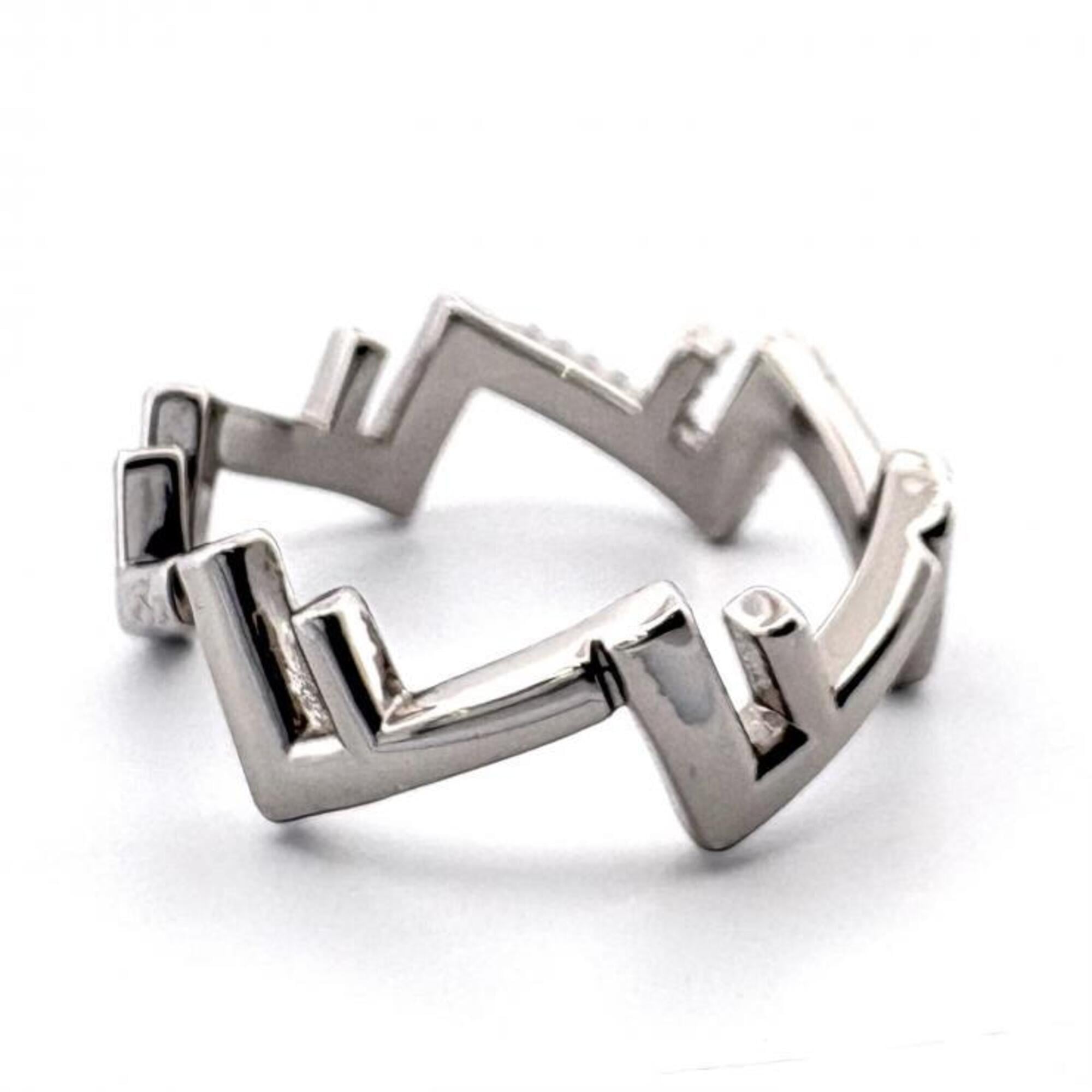Fendi Silver Metal Rhinestone Band Ring (Pre-Owned)