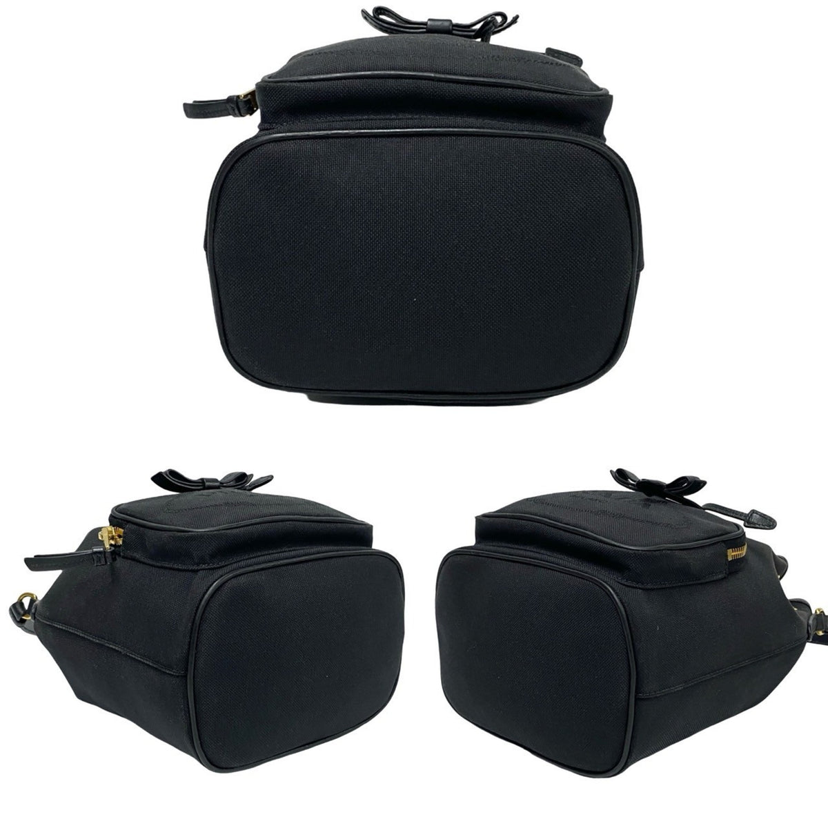 Prada Black Leather Canvas Handbag Shoulder Bag (Pre-Owned)