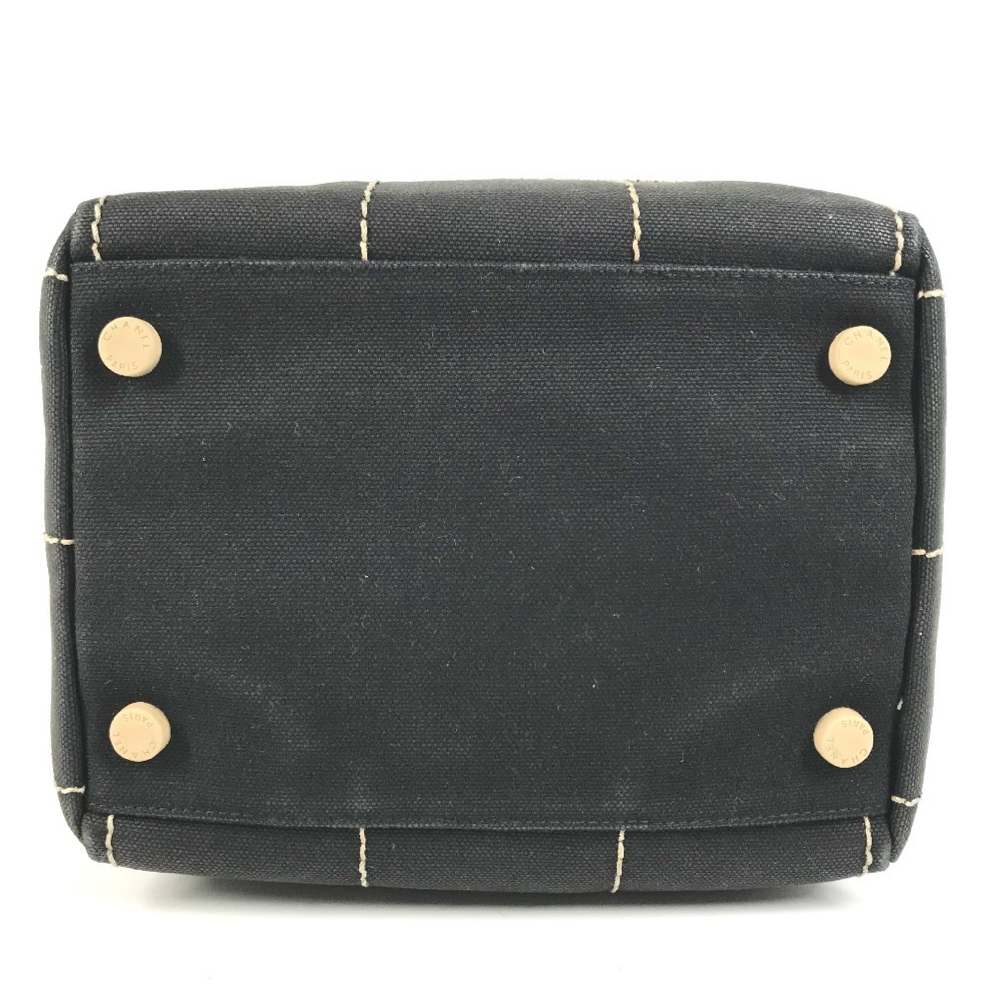Chanel Chocolate Bar Black White Leather Canvas Boston Bag Handbag (Pre-Owned)