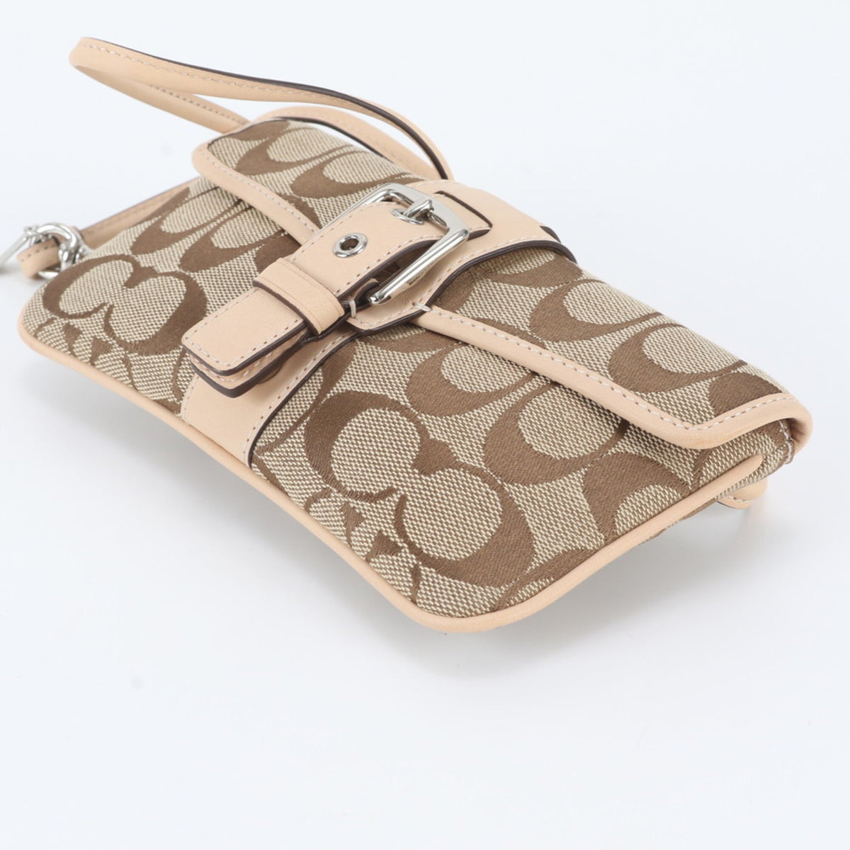 Coach Signature Beige Brown Leather Canvas Shoulder Bag (Pre-Owned)
