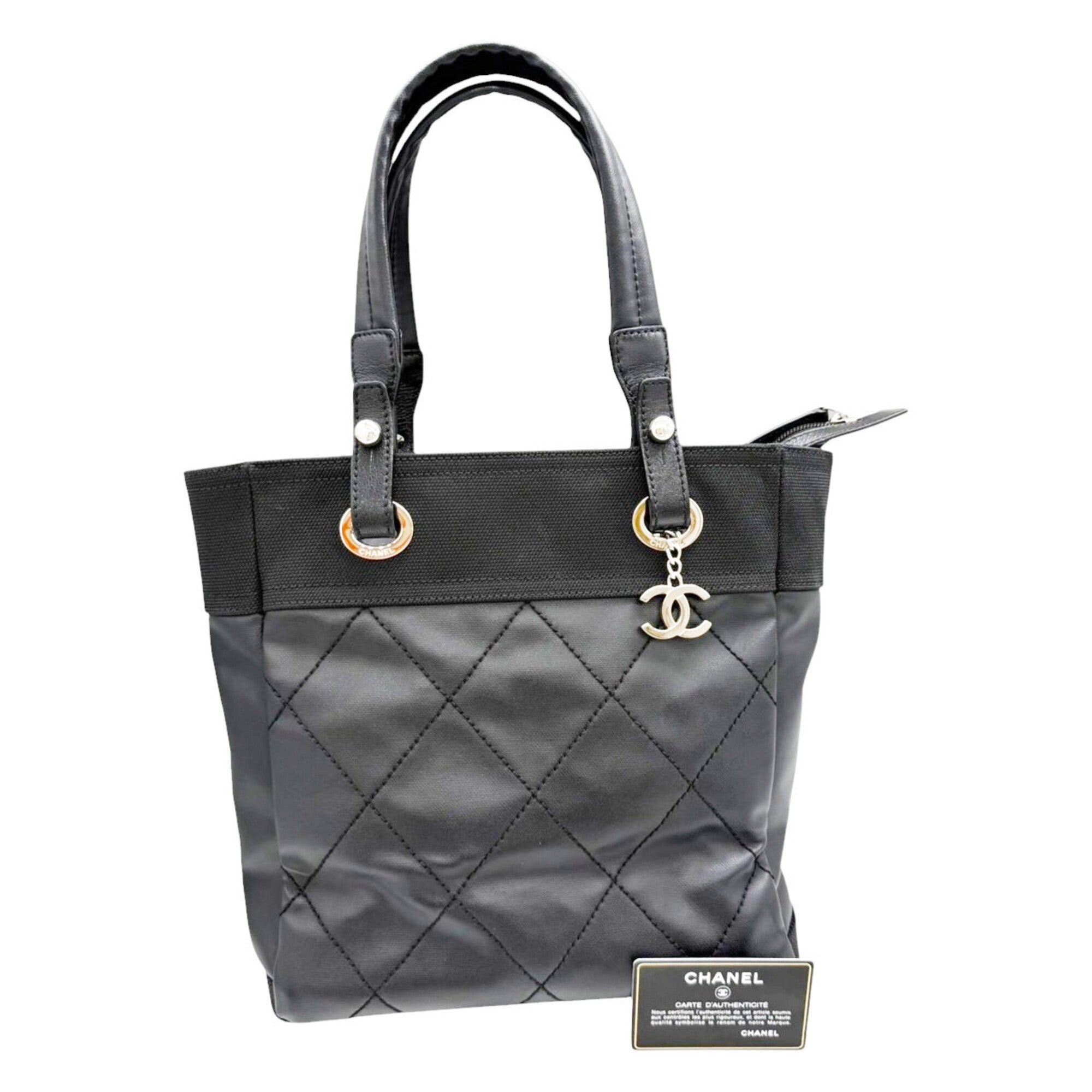 Chanel Black Coated Canvas Leather Tote Bag (Pre-Owned)