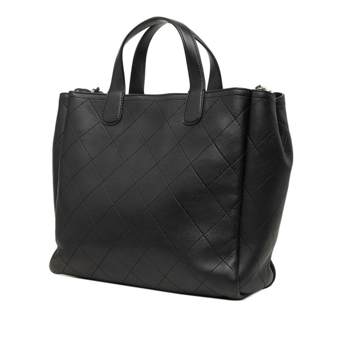 Chanel Wild Stitch Black Leather Shoulder Bag Tote Bag (Pre-Owned)