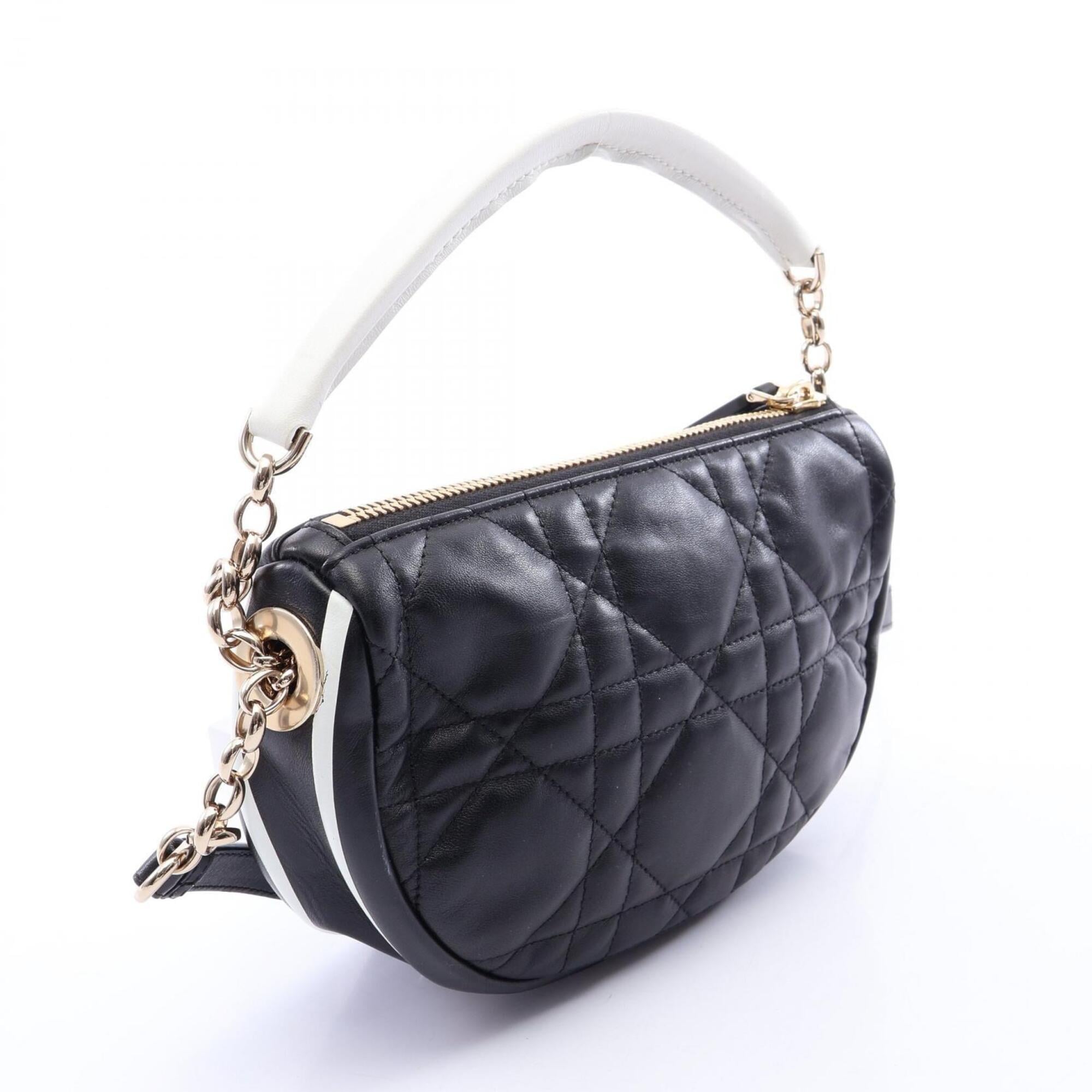 Christian Dior Black White Leather Handbag Shoulder Bag (Pre-Owned)