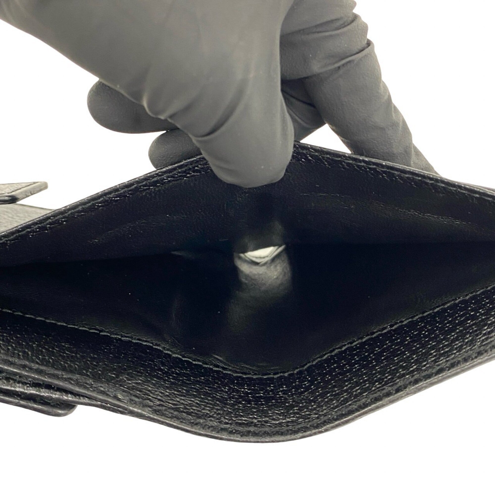 Gucci Black Leather Canvas Bamboo Wallet (Bi-Fold) (Pre-Owned)