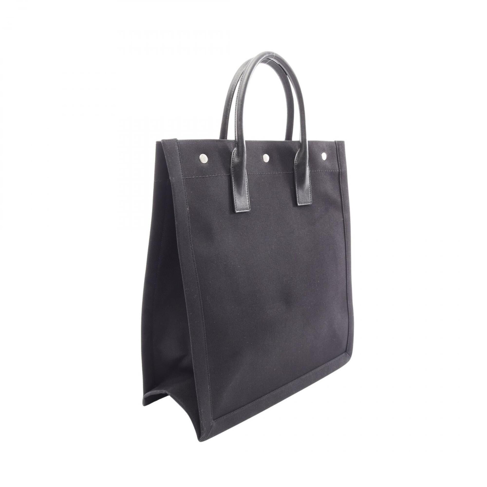 Yves Saint Laurent Black White Canvas Leather Handbag Tote Bag (Pre-Owned)