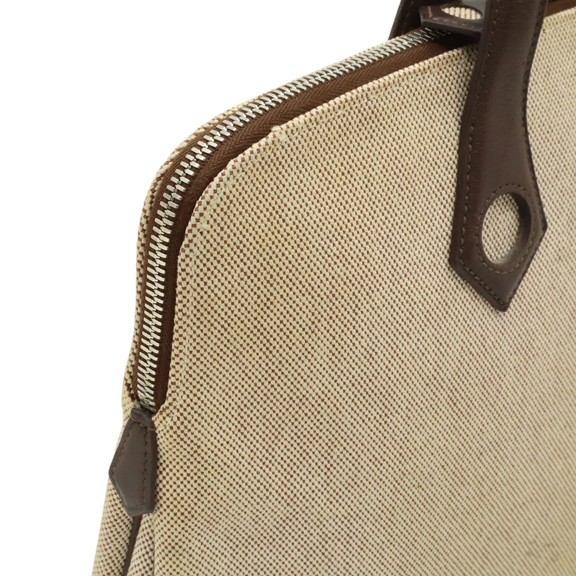 Hermes Brown Natural Canvas Leather Handbag Tote Bag (Pre-Owned)