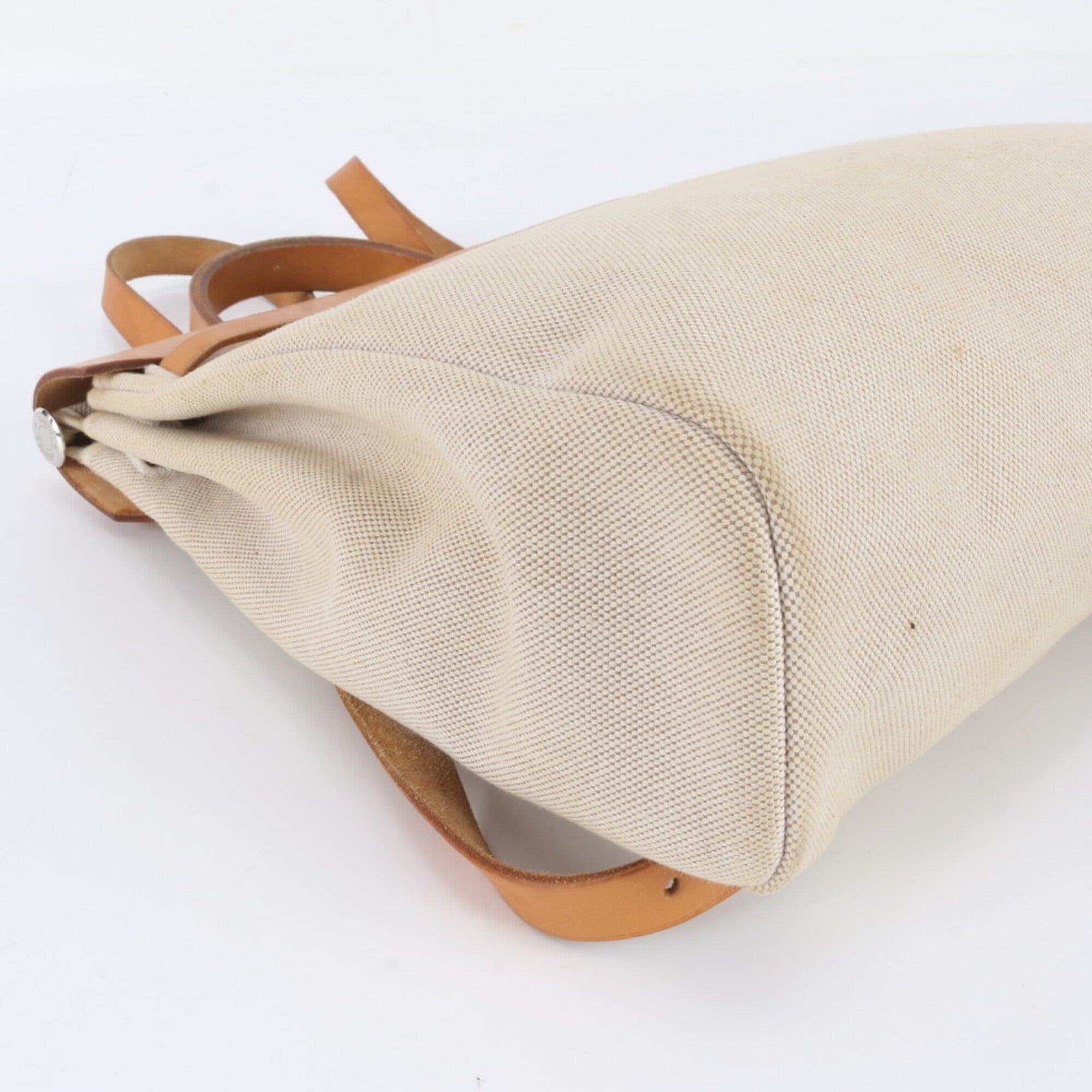 Hermes Beige Leather Canvas Backpack (Pre-Owned)