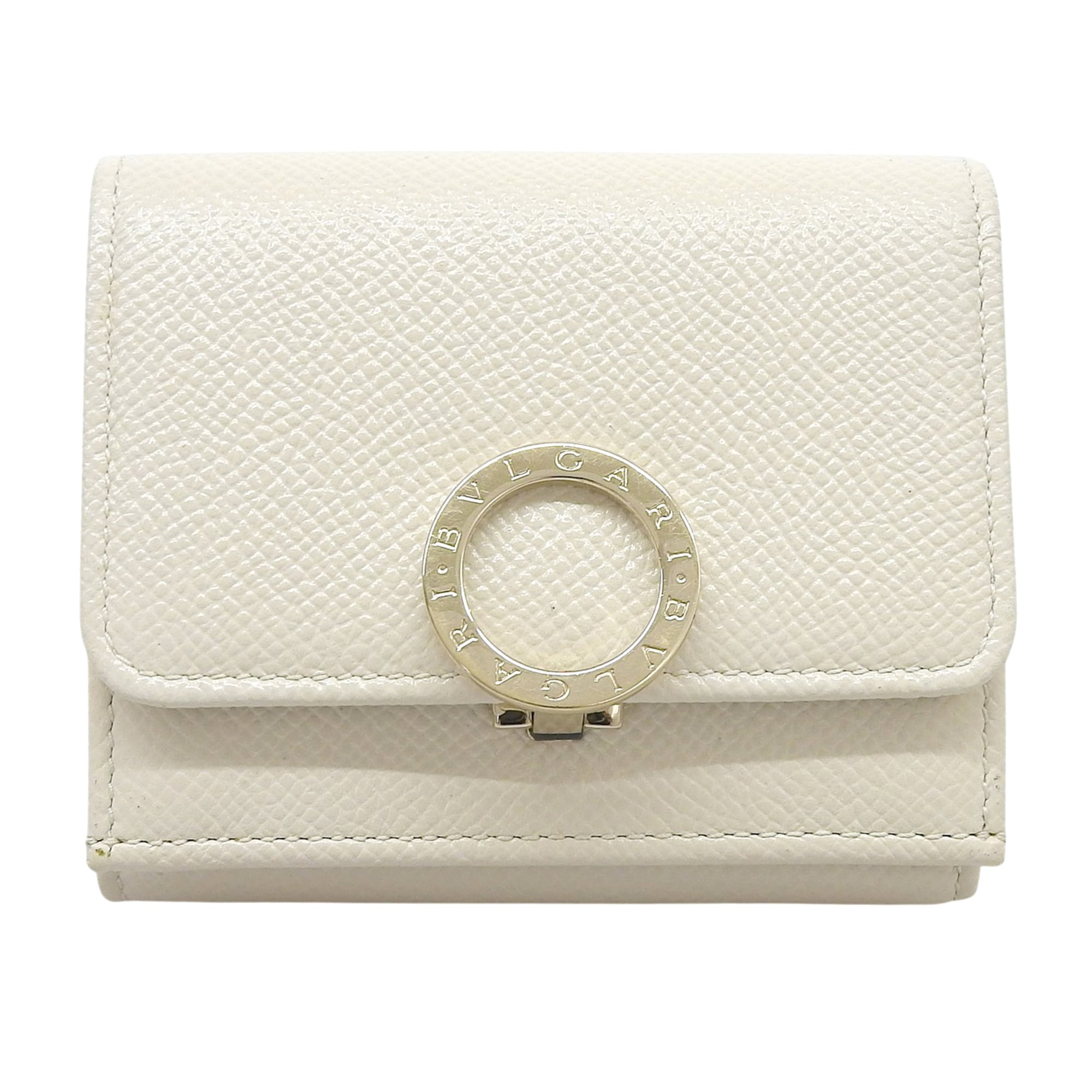Bvlgari Light Beige Purple Leather Wallet (Tri-Fold) (Pre-Owned)