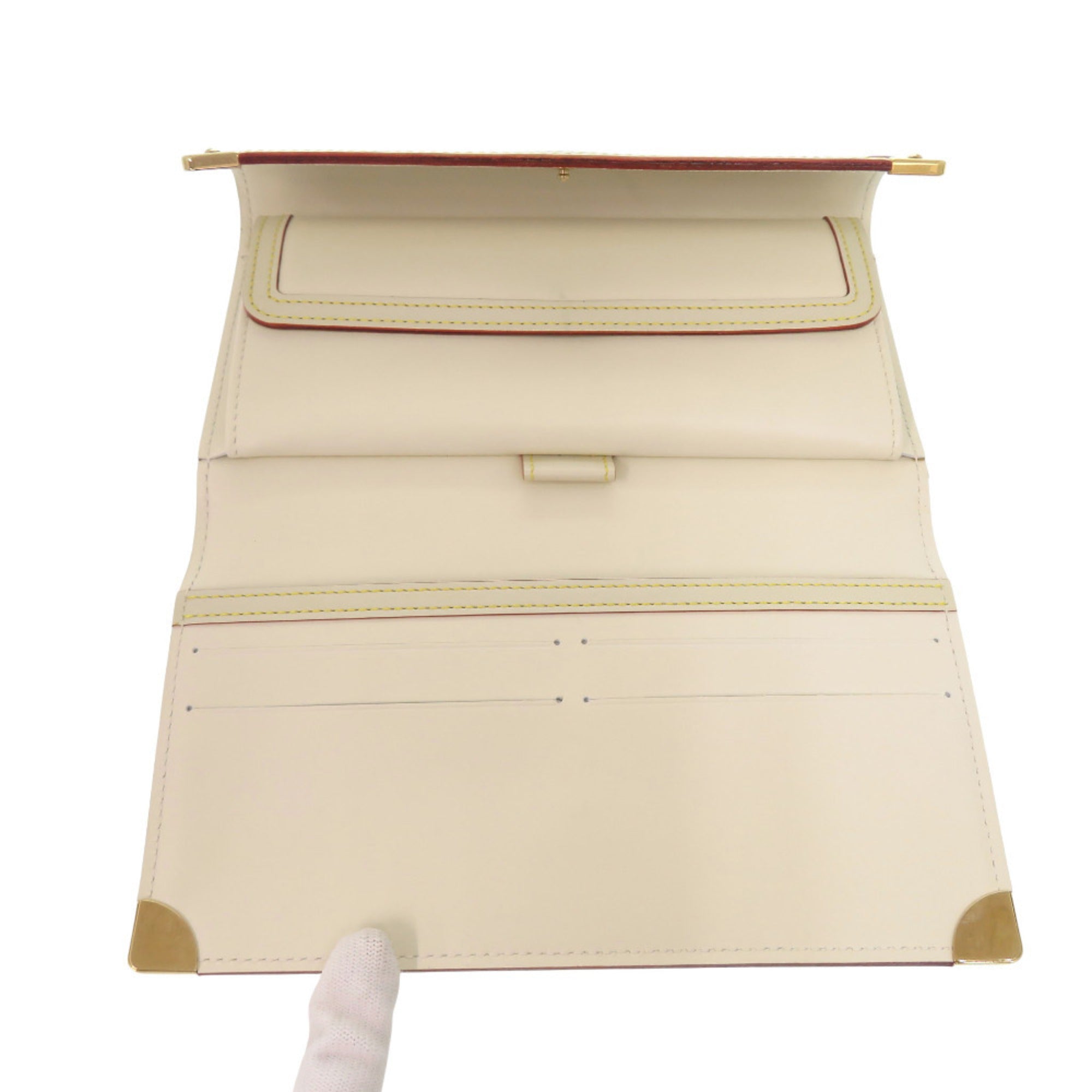 Louis Vuitton White Leather Long Wallet (Tri-Fold) (Pre-Owned)
