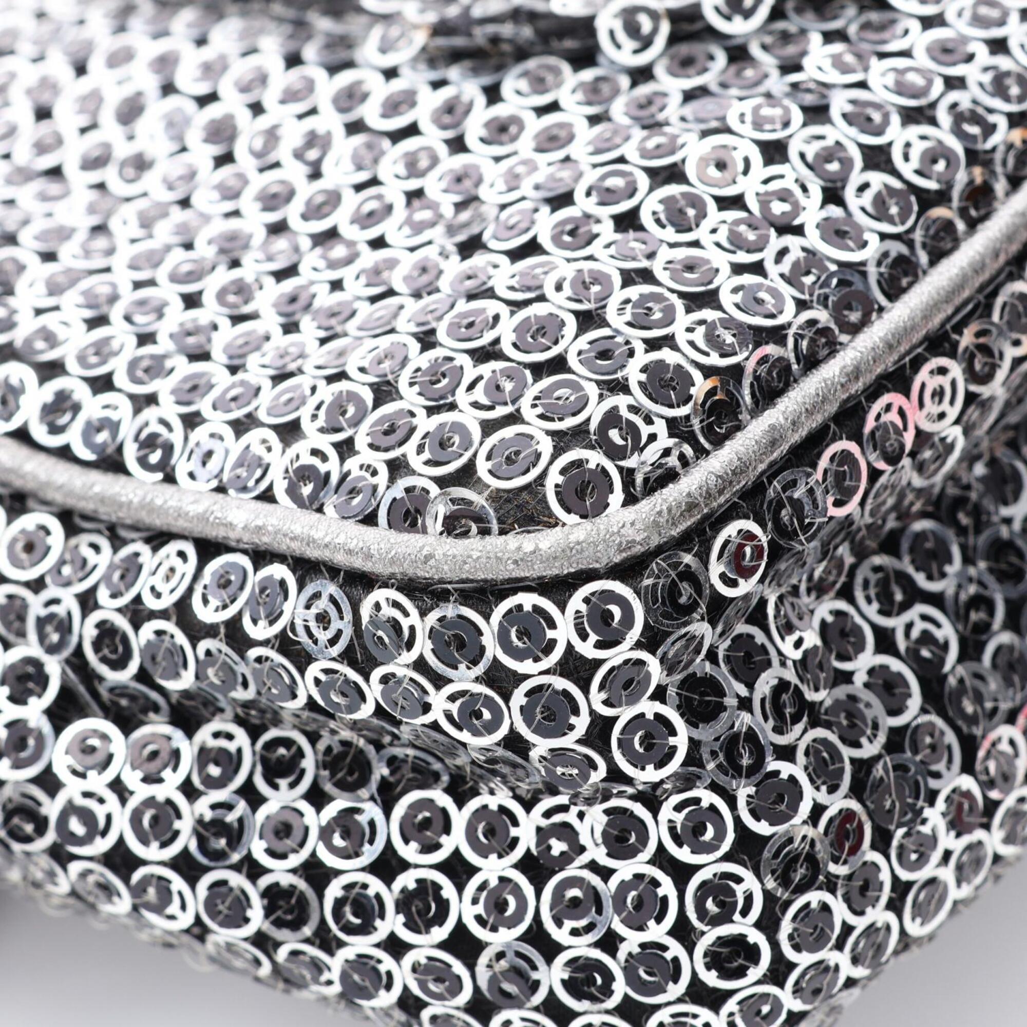Chanel Silver Leather Spangles Handbag Shoulder Bag (Pre-Owned)