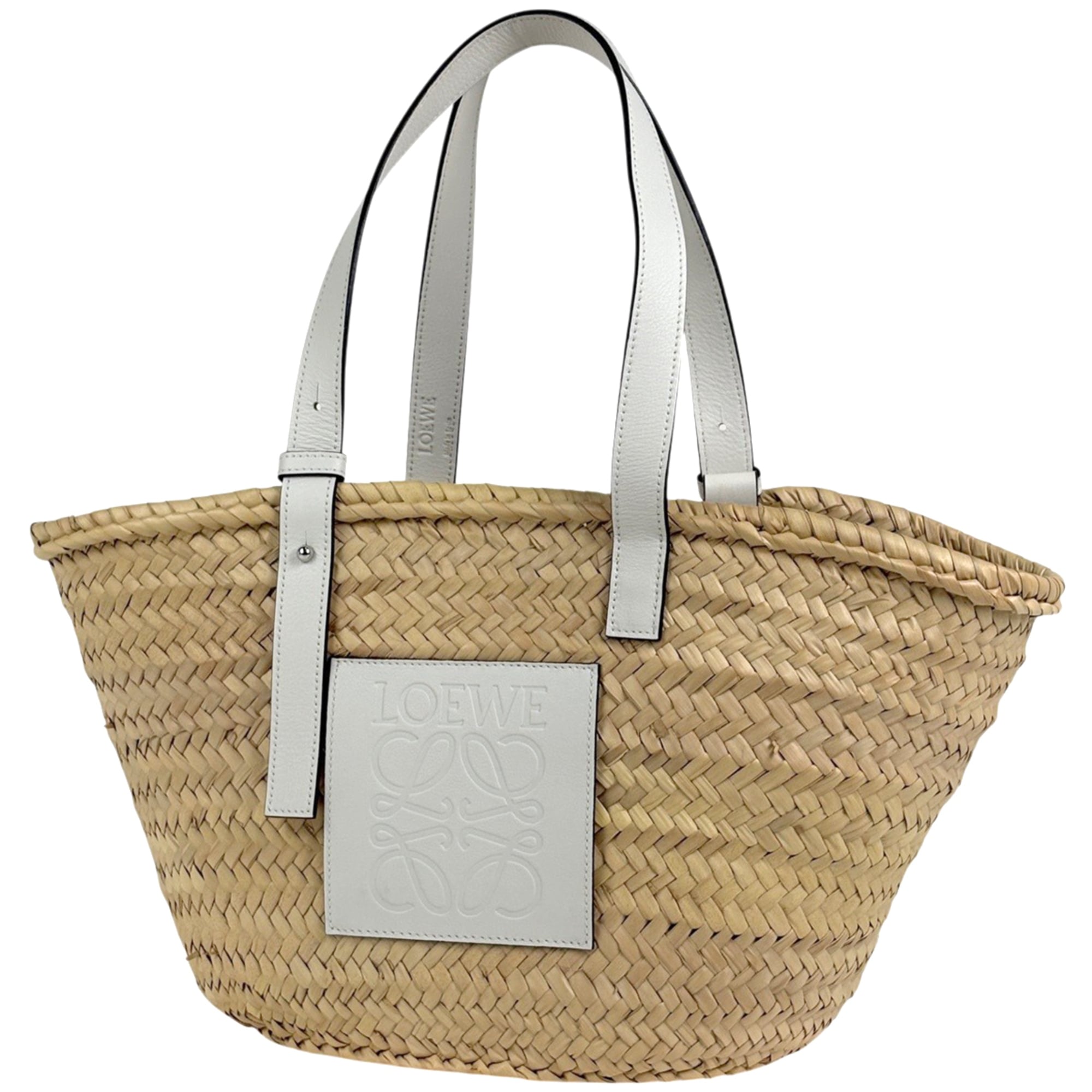 Loewe White Raffia Leather Basket Tote Bag (Pre-Owned)