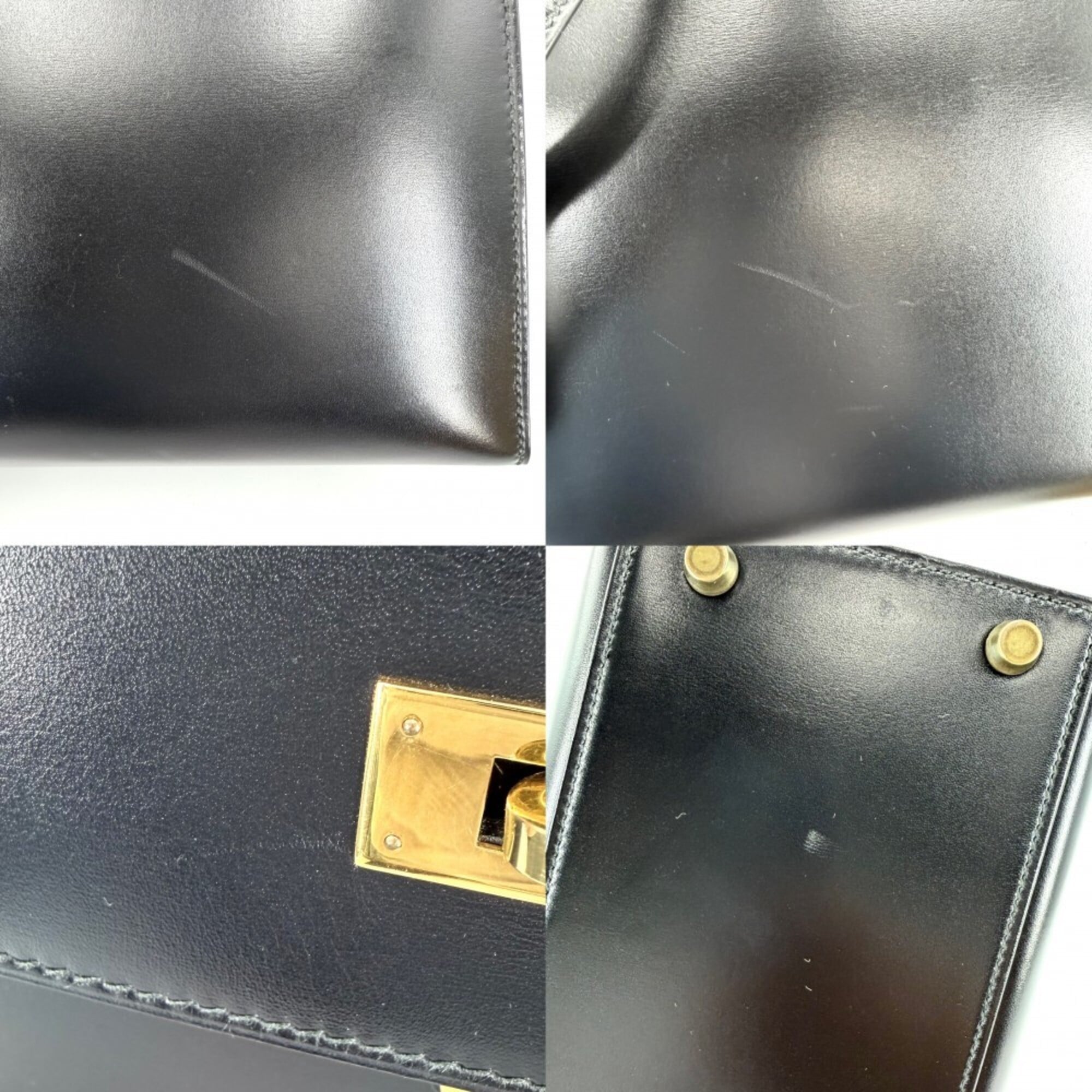 Hermes Kelly Black Leather Handbag Shoulder Bag (Pre-Owned)
