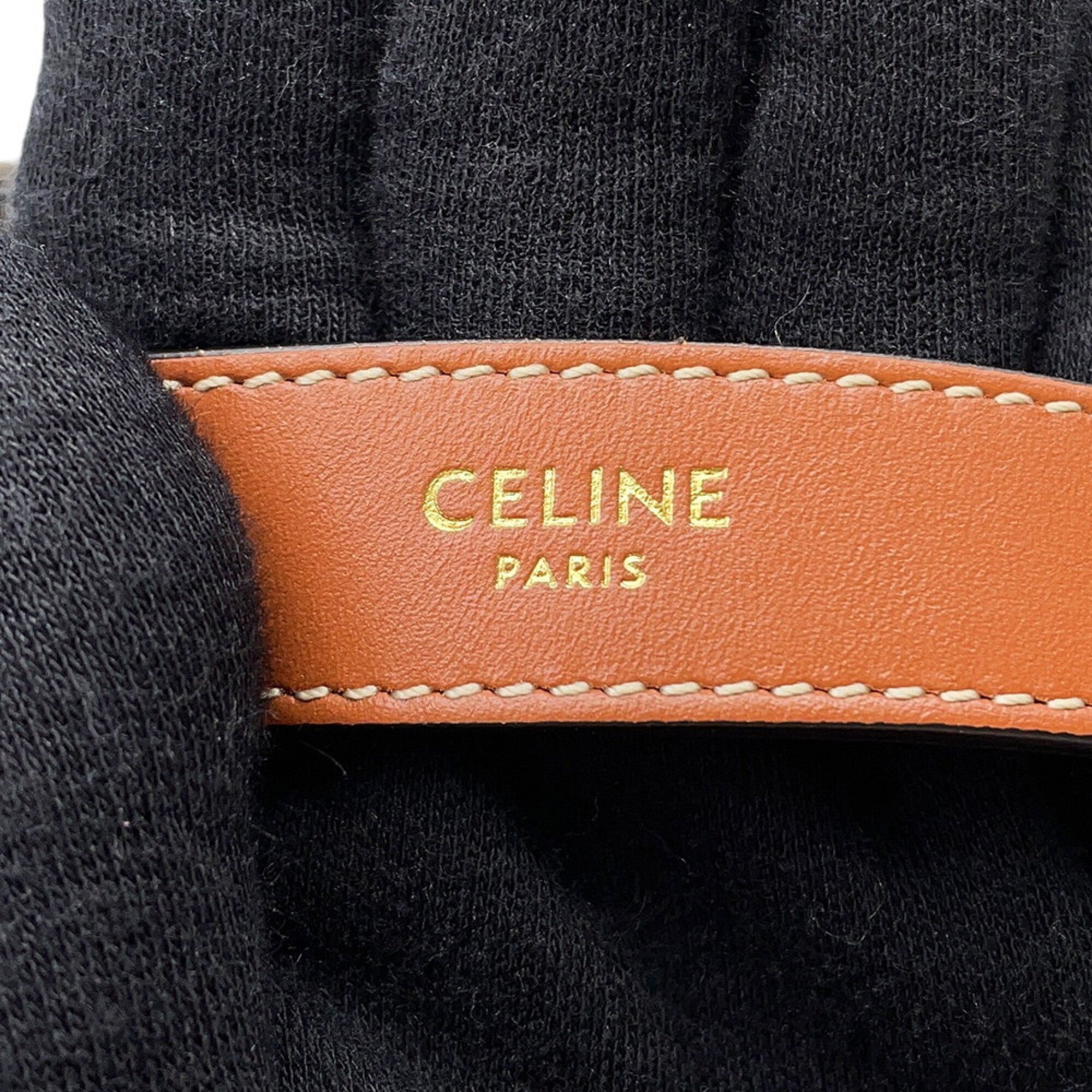 Celine Beige Black Canvas Leather Handbag (Pre-Owned)