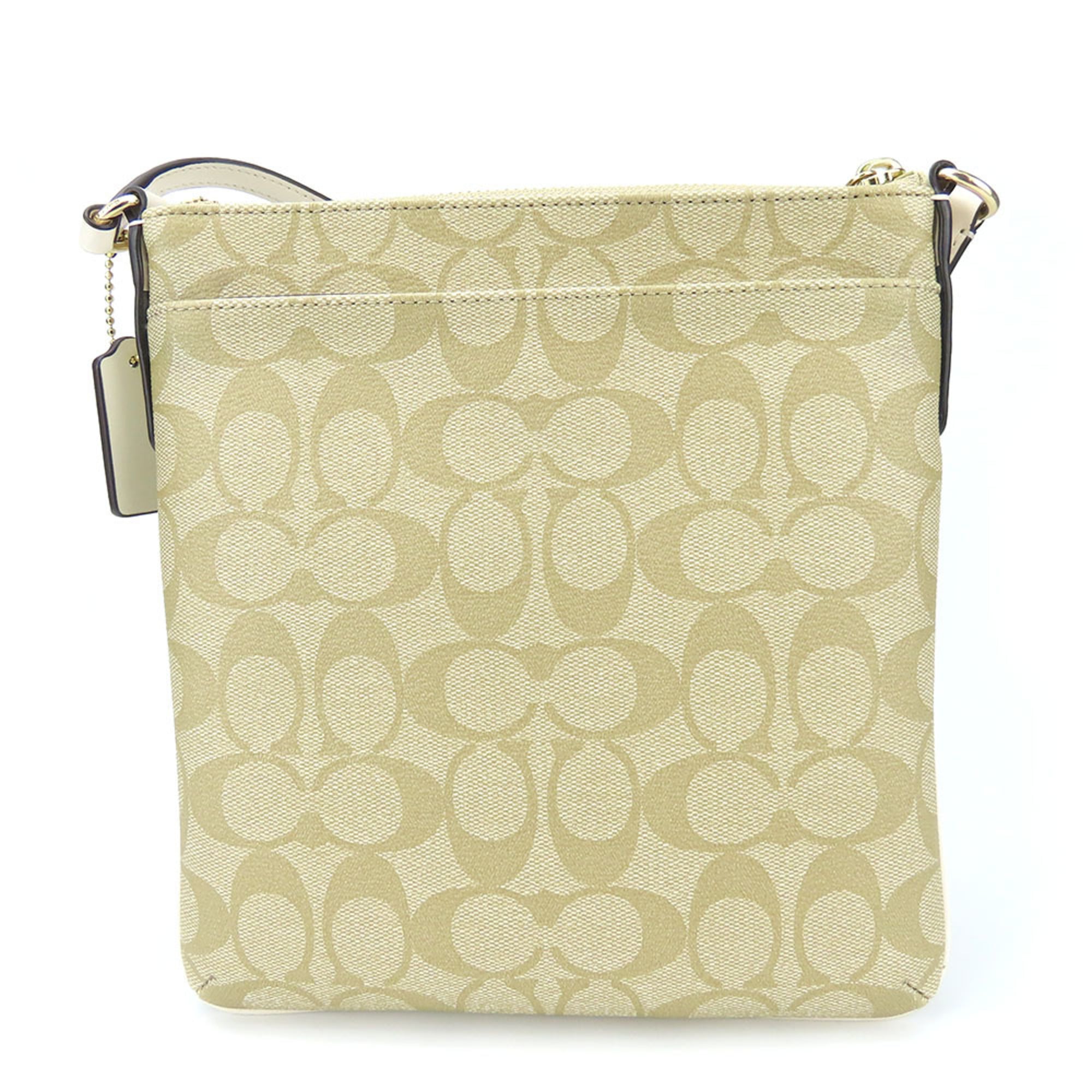 Coach Signature Beige White Pvc Leather Shoulder Bag (Pre-Owned)