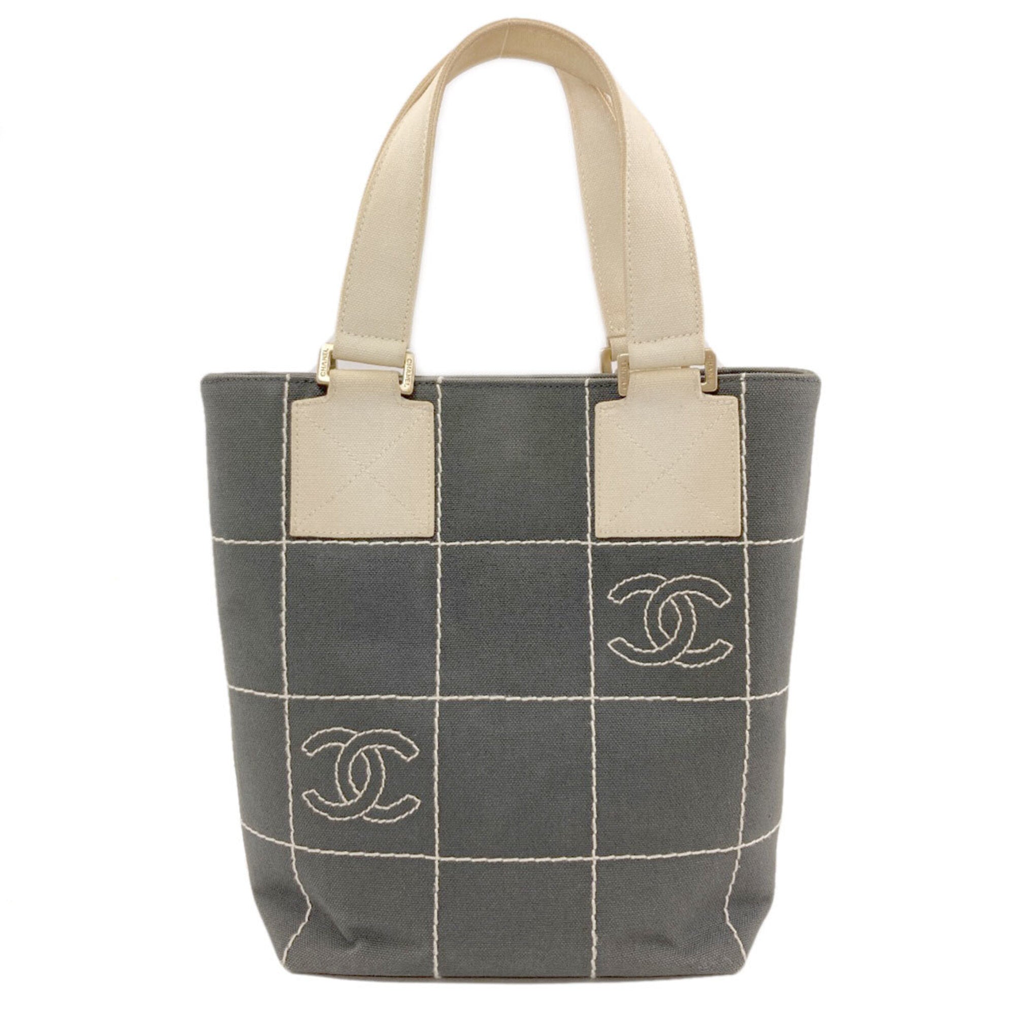 Chanel Gray White Canvas Handbag (Pre-Owned)