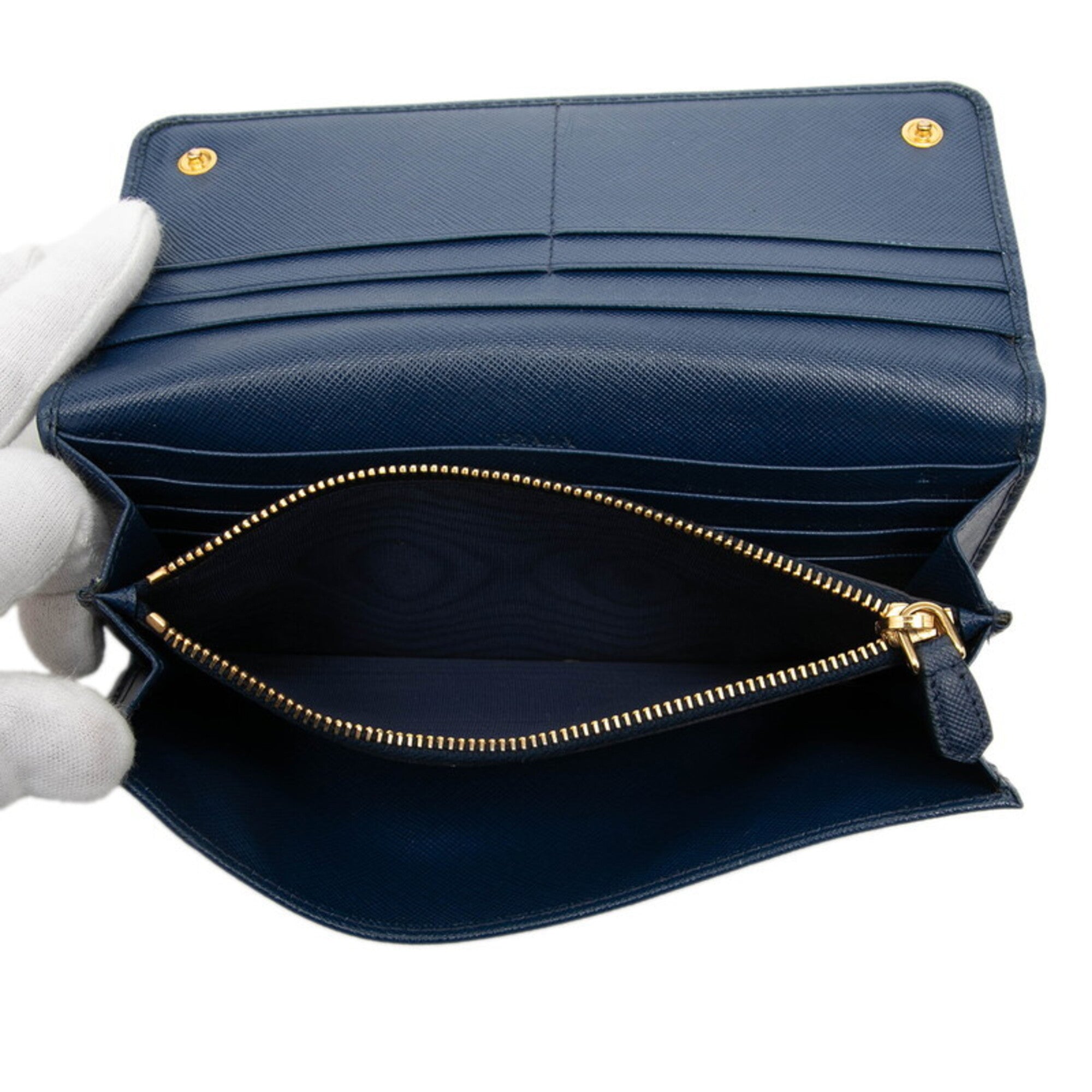 Prada Blue Leather Long Wallet (Bi-Fold) (Pre-Owned)