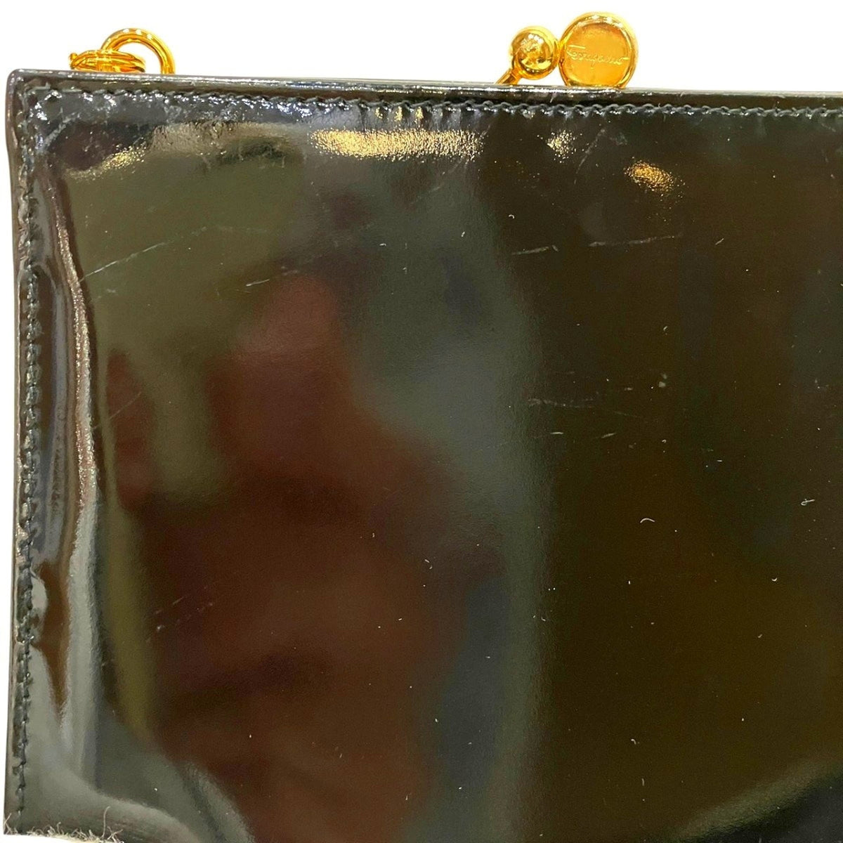 Salvatore Ferragamo Vara Black Patent Leather Shoulder Bag (Pre-Owned)