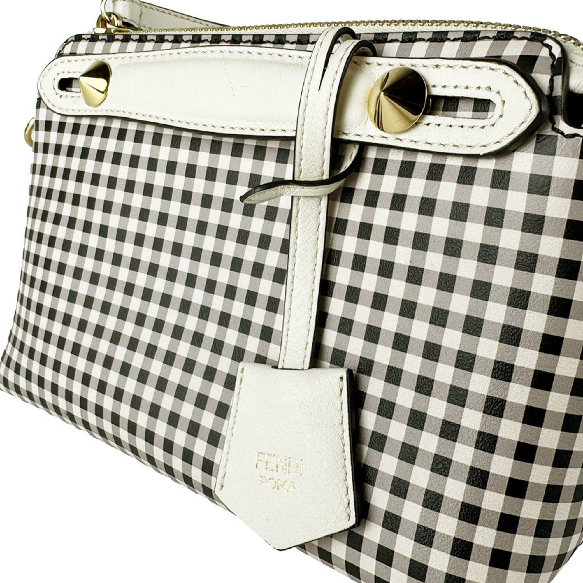 Fendi Black Gray Off-White Leather Handbag Shoulder Bag (Pre-Owned)