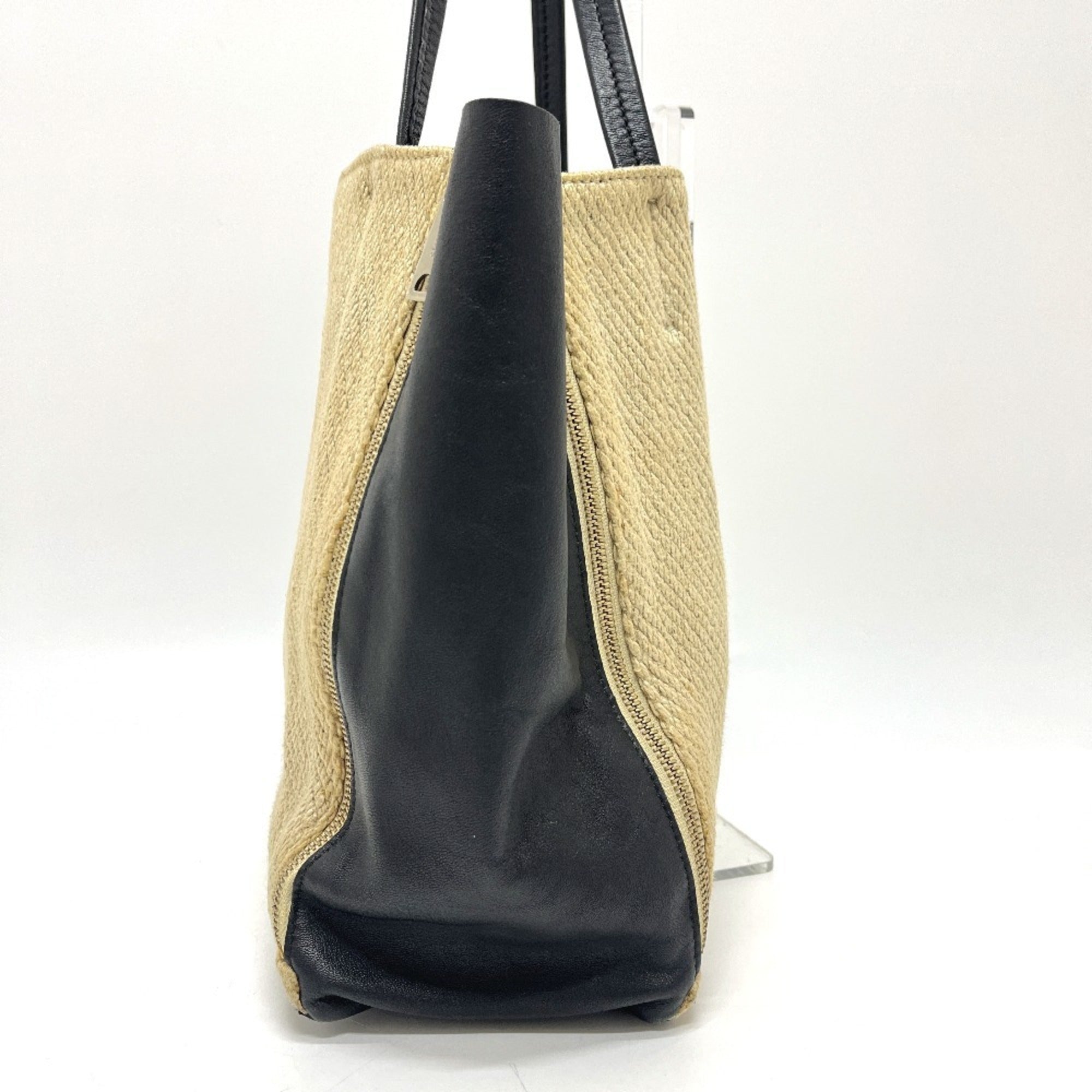 Celine Beige Black Hemp Leather Handbag Tote Bag (Pre-Owned)