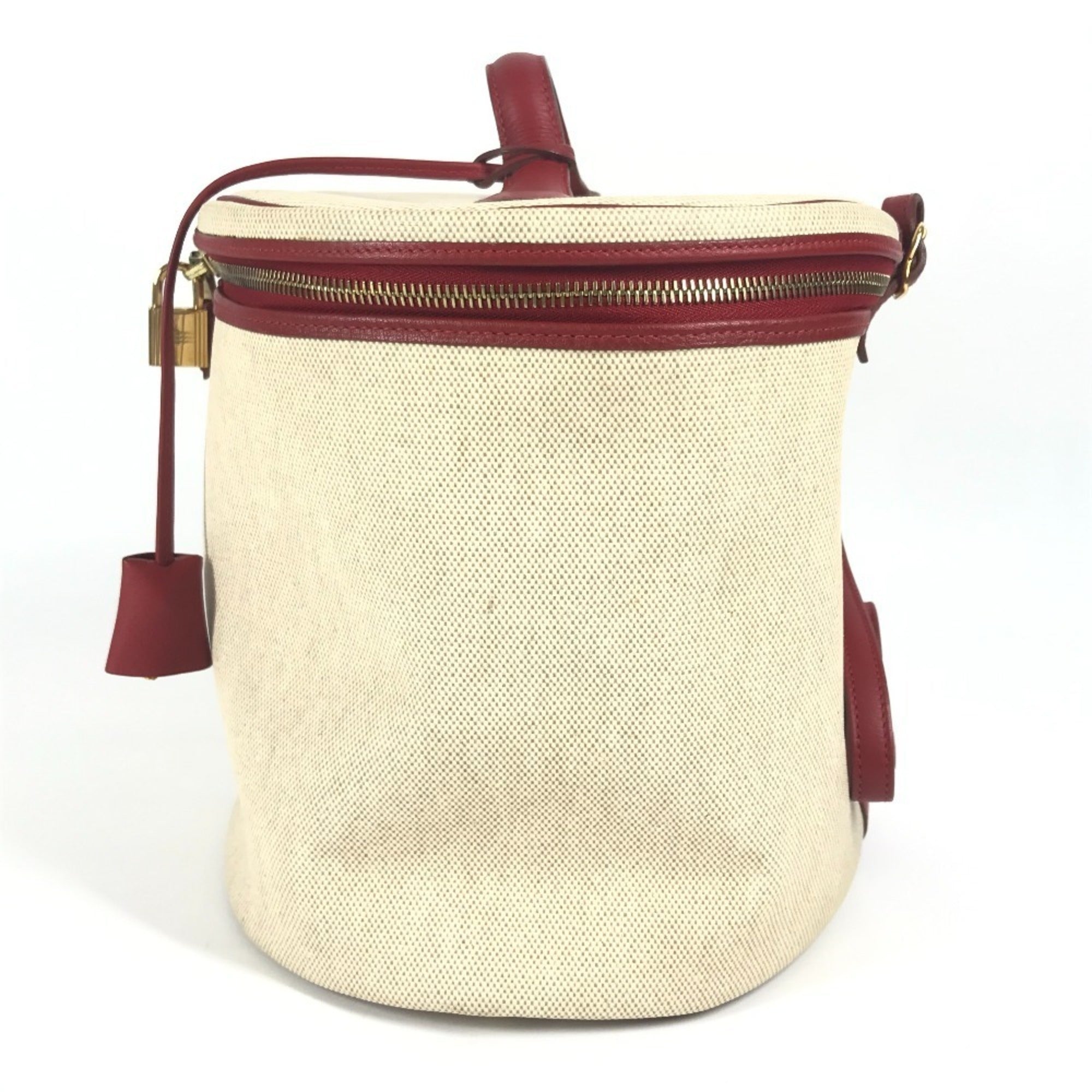 Hermes Intercity Beige Bicolor Red Color Coated Canvas Leather Handbag Vanity Bag (Pre-Owned)