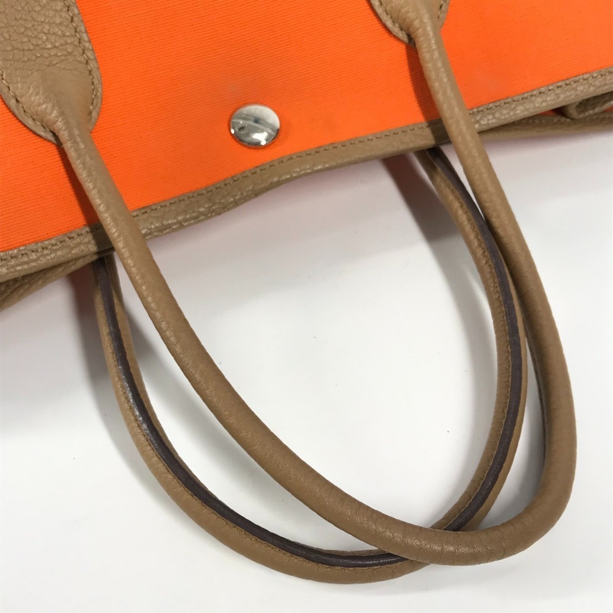Hermes Garden Brown Orange Toile Officier Negonda Leather Handbag Tote Bag (Pre-Owned)