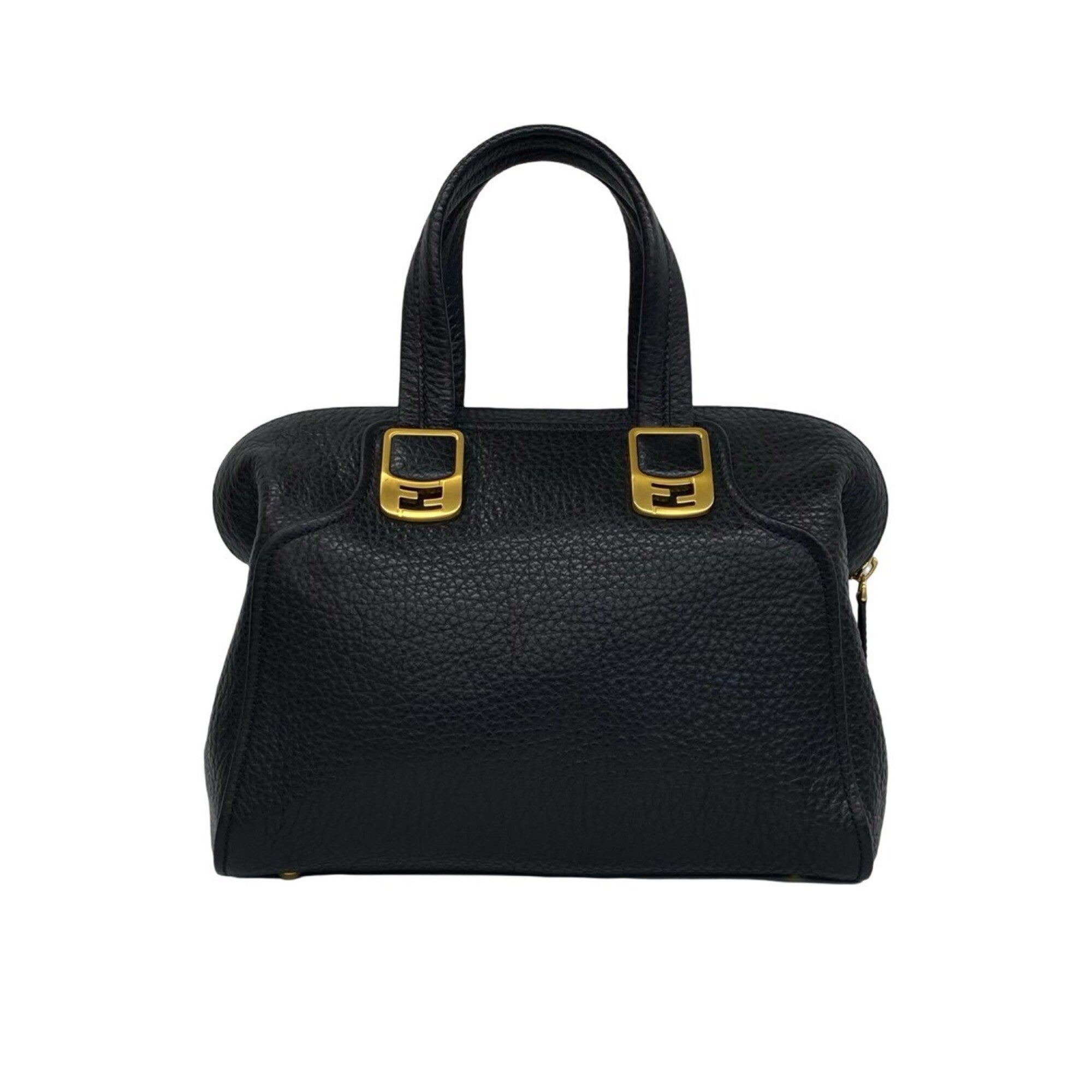 Fendi Black Leather Boston Bag Handbag Shoulder Bag (Pre-Owned)