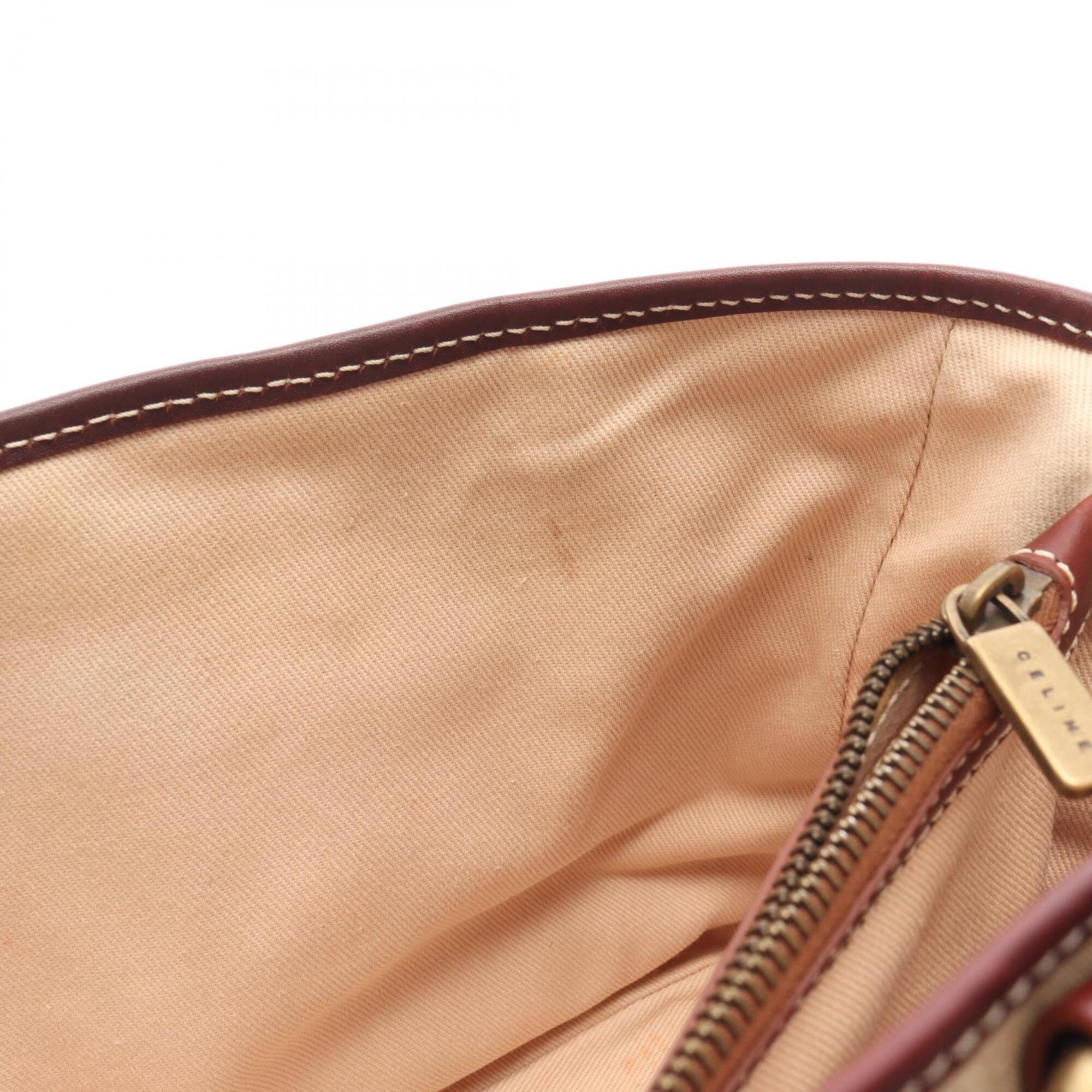 Celine Beige Brown Canvas Leather Handbag (Pre-Owned)