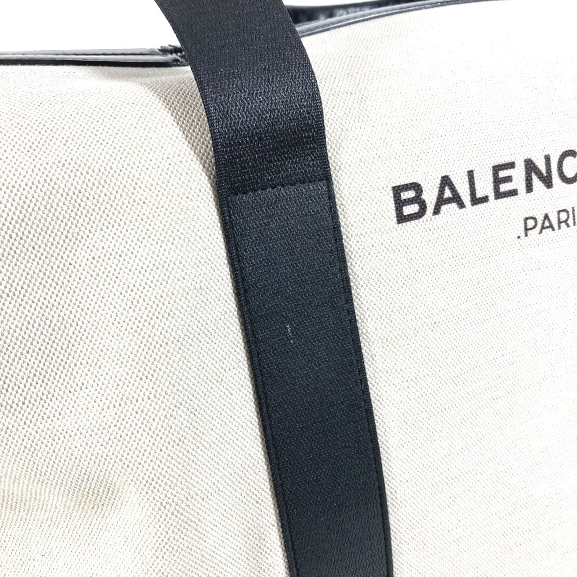 Balenciaga Black White Leather Canvas Boston Bag (Pre-Owned)