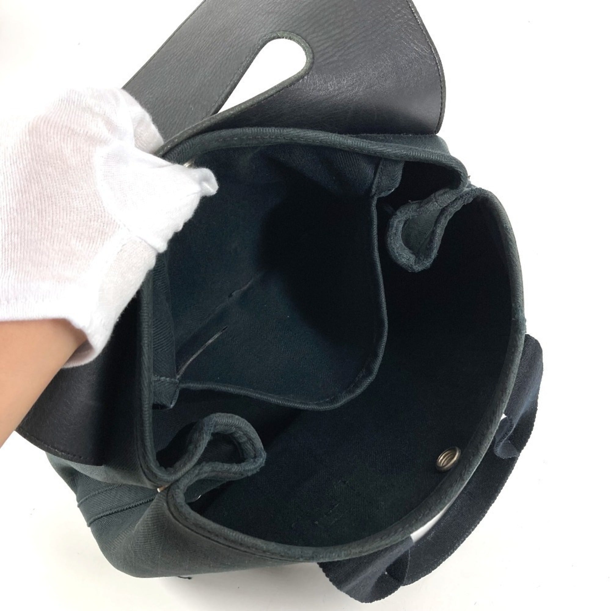 Hermes Valparaiso Black Cotton Leather Handbag Tote Bag (Pre-Owned)