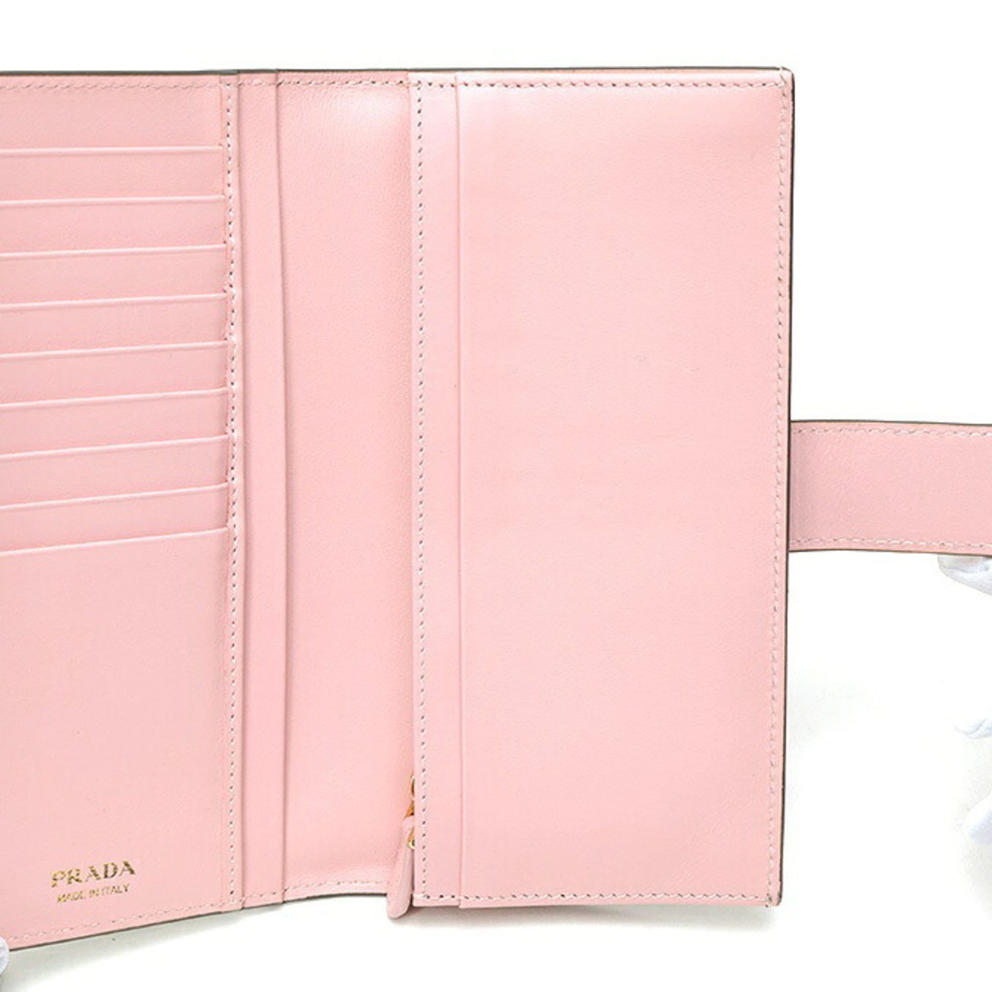 Prada Gray Pink Saffiano Triangle Leather Long Wallet (Bi-Fold) (Pre-Owned)