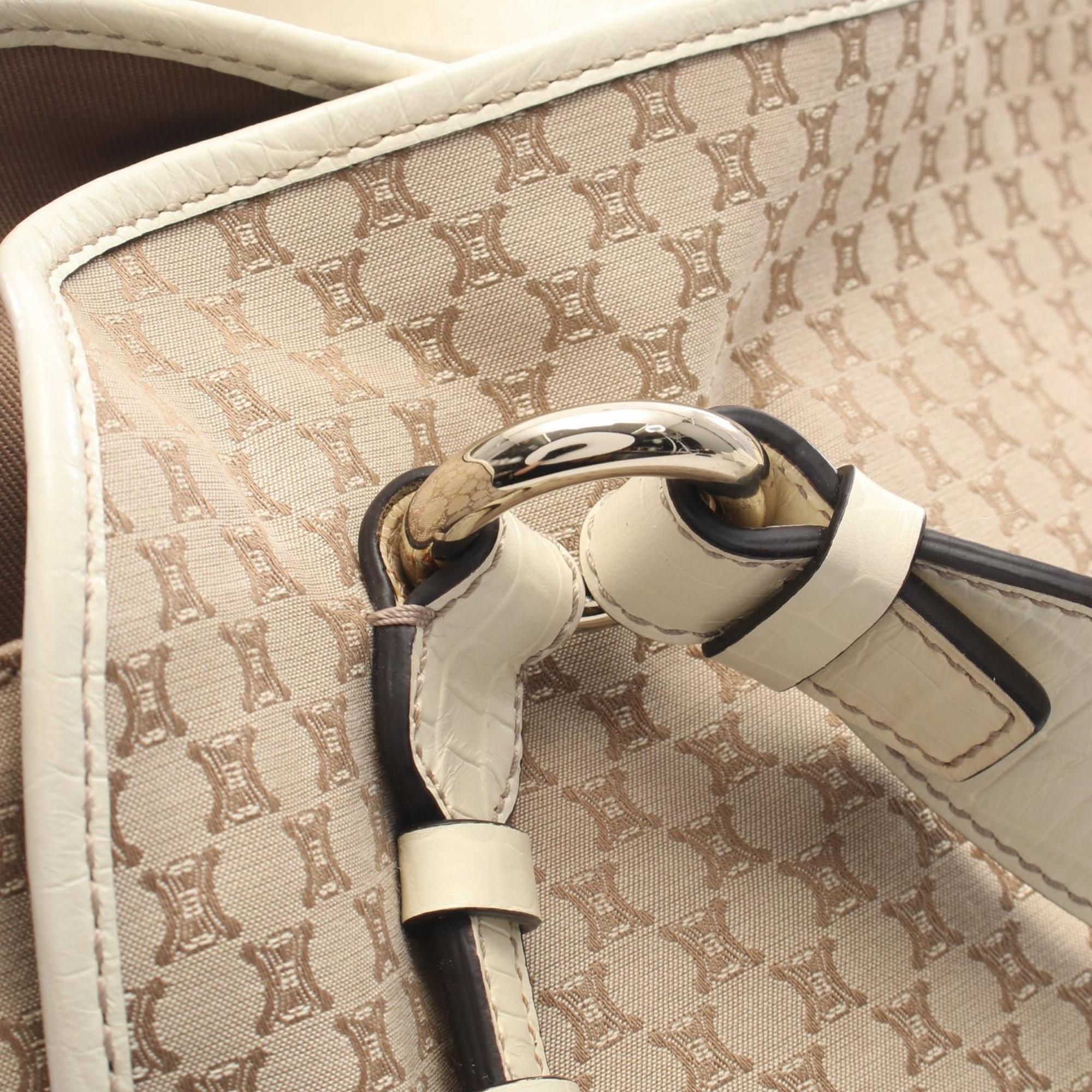 Celine Beige Ivory Coated Canvas Leather Handbag Tote Bag (Pre-Owned)