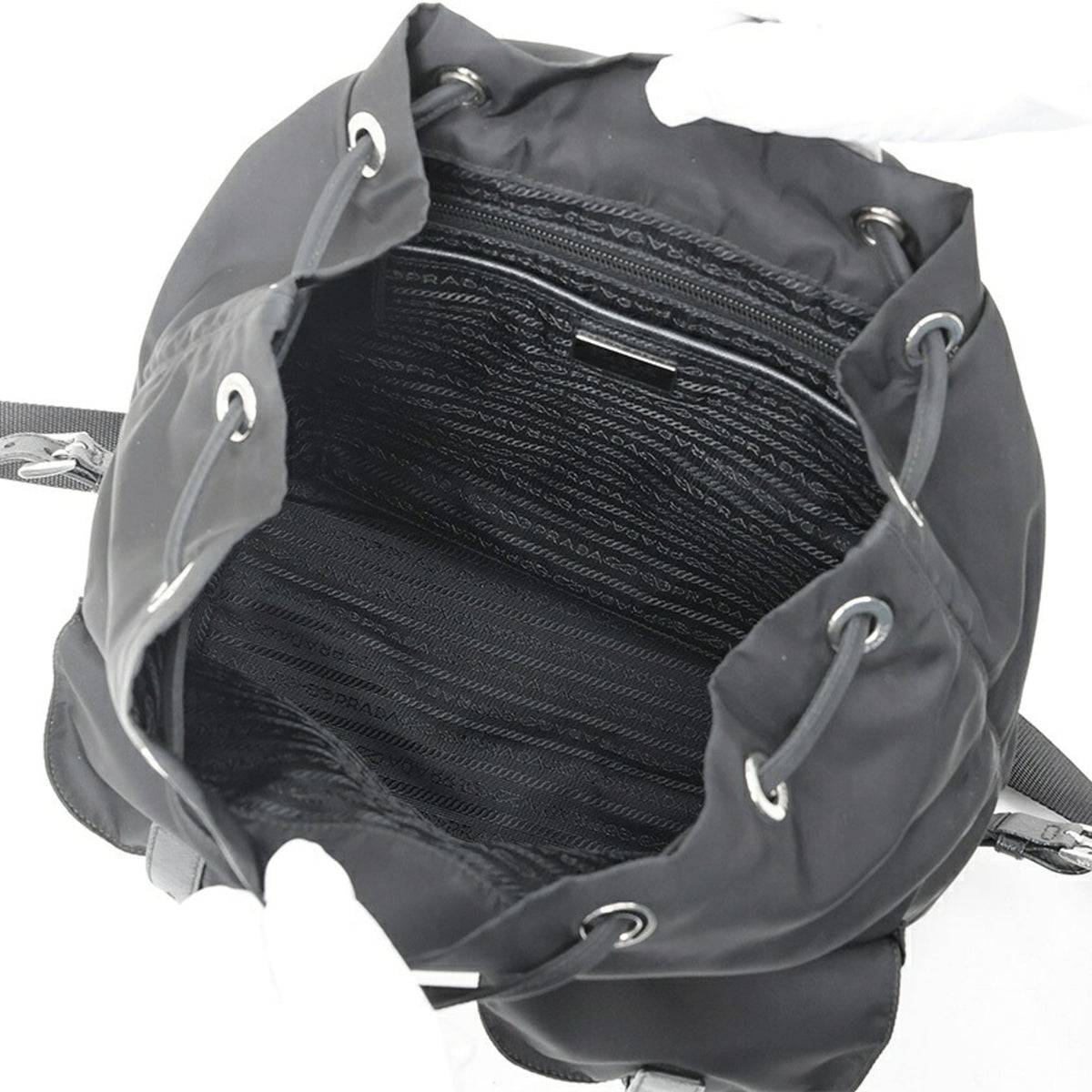 Prada Black Leather Fabric Backpack (Pre-Owned)