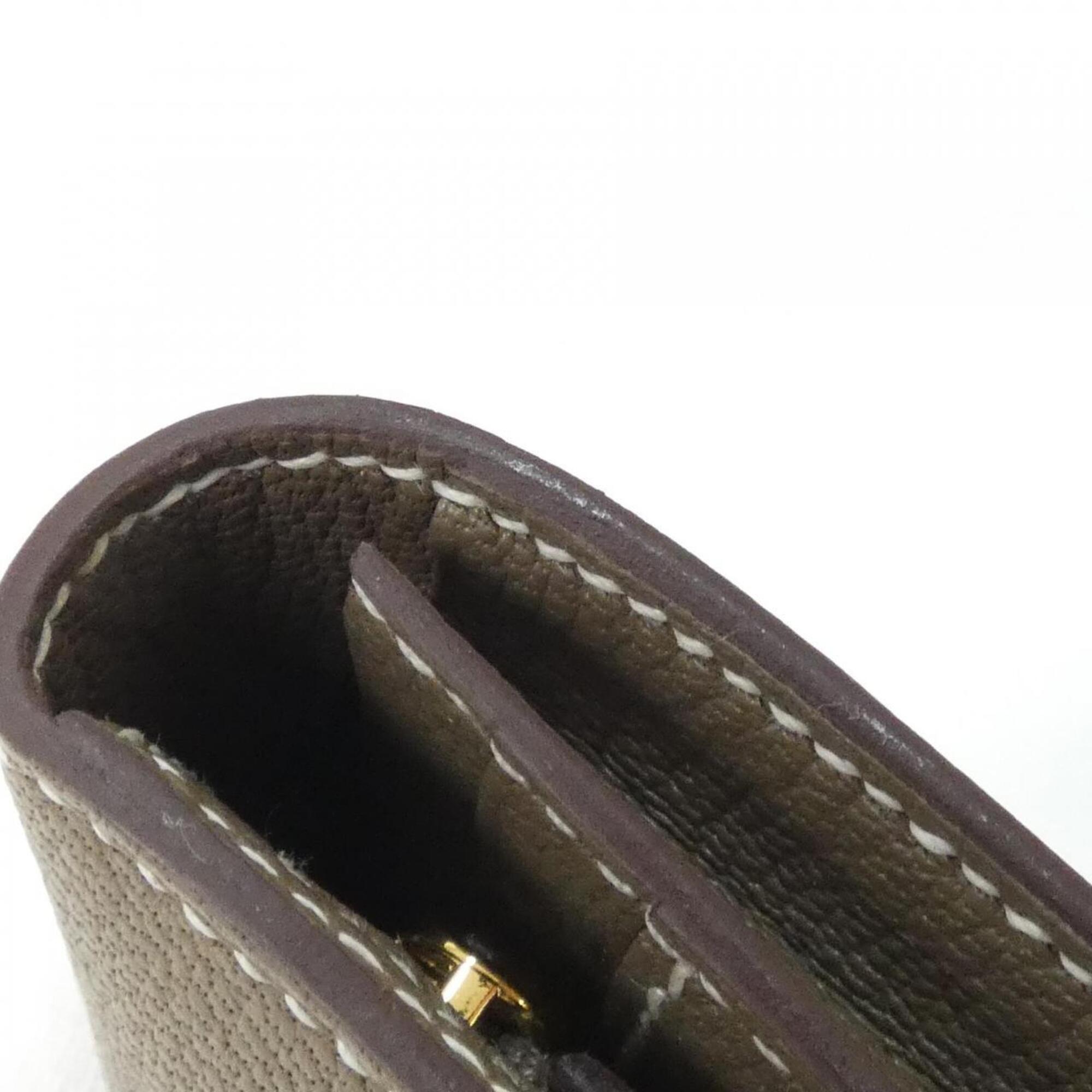 Hermes Beige Etoupe Gray Chevre Leather Long Wallet (Bi-Fold) (Pre-Owned)