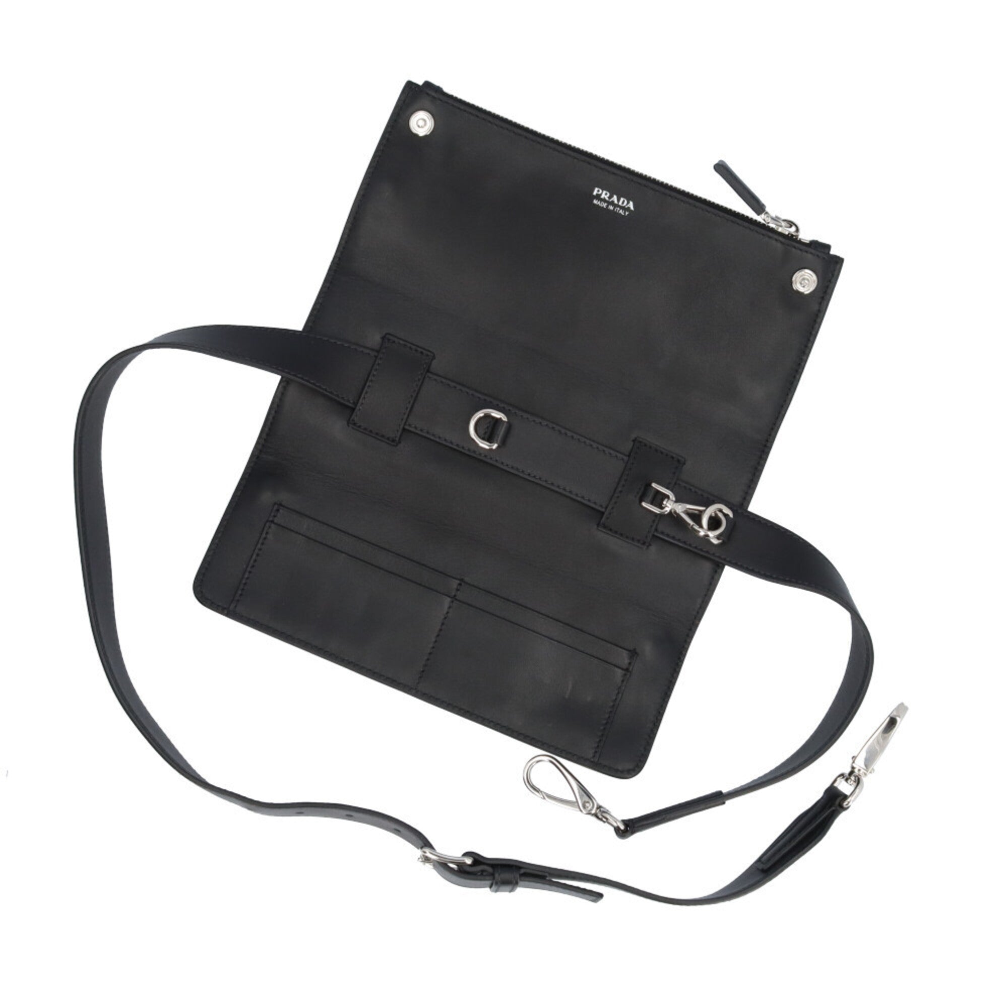 Prada Saffiano Black White Leather Shoulder Bag (Pre-Owned)