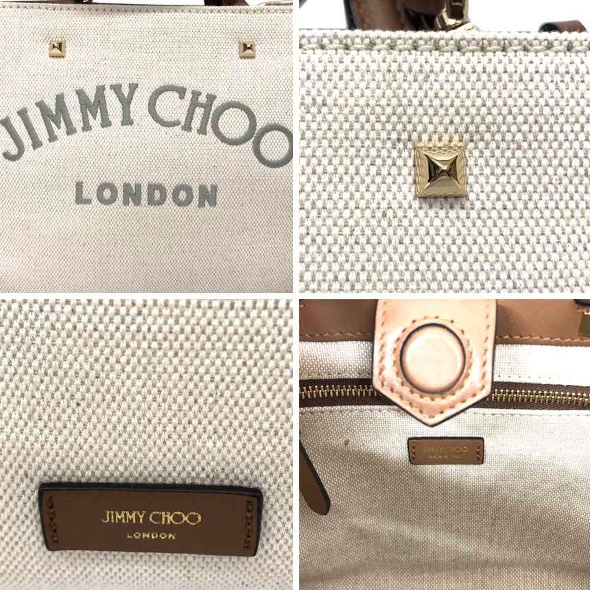 Jimmy Choo Beige Camel Cotton Canvas Shoulder Bag Tote Bag (Pre-Owned)