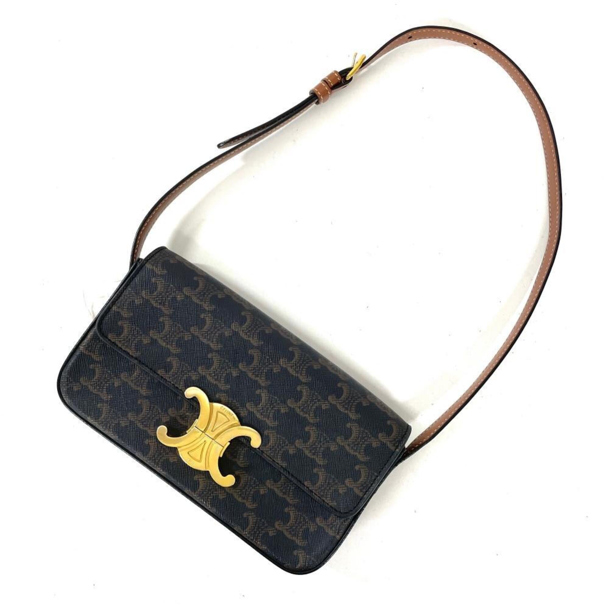 Celine Brown Coated Canvas Leather Shoulder Bag (Pre-Owned)