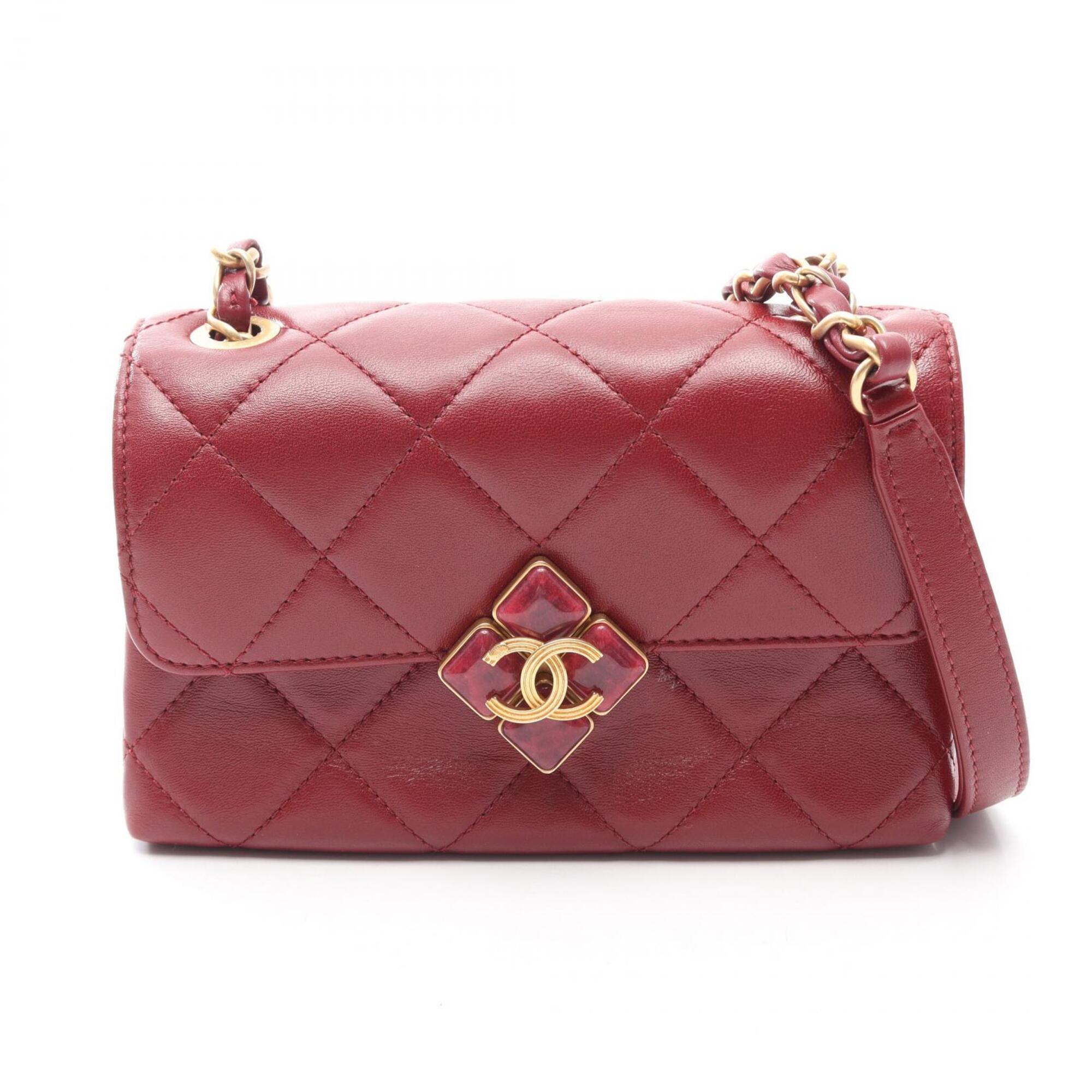 Chanel Bordeaux Leather Handbag Shoulder Bag (Pre-Owned)