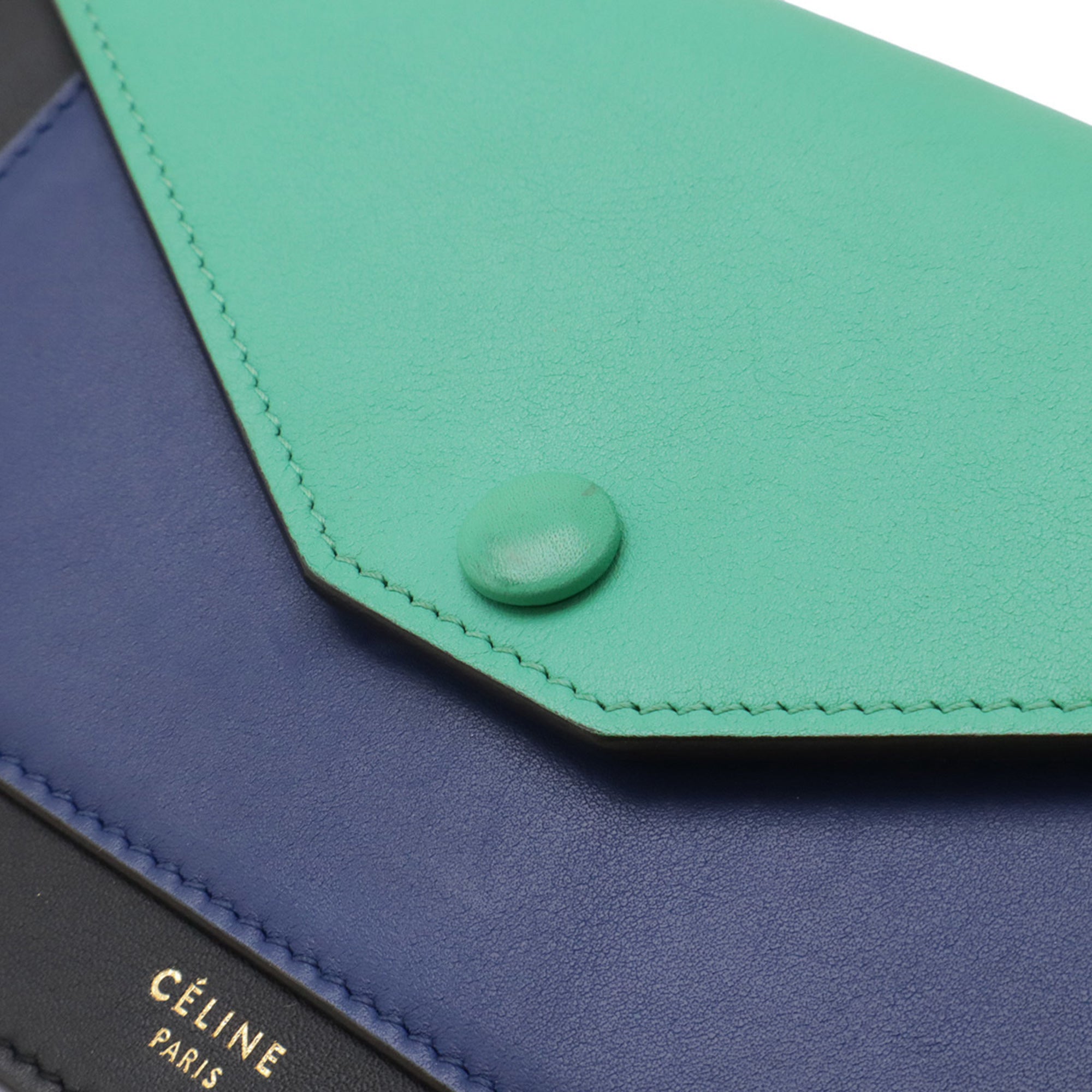 Celine Black Blue Green Leather Clutch Bag Shoulder Bag (Pre-Owned)