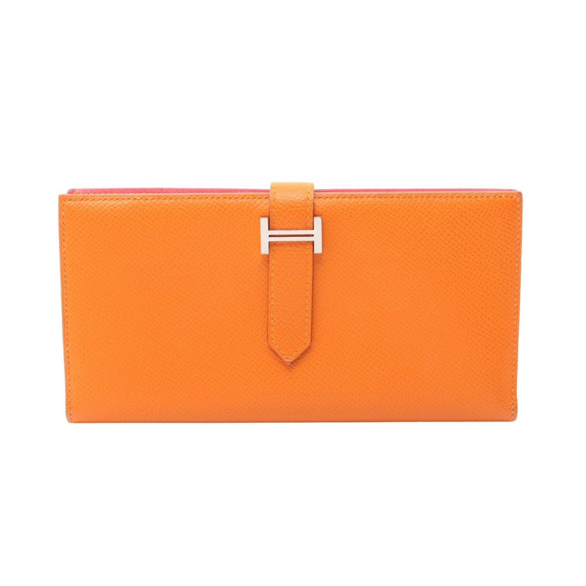 Hermes Orange Pink Epsom Leather Long Wallet (Bi-Fold) (Pre-Owned)