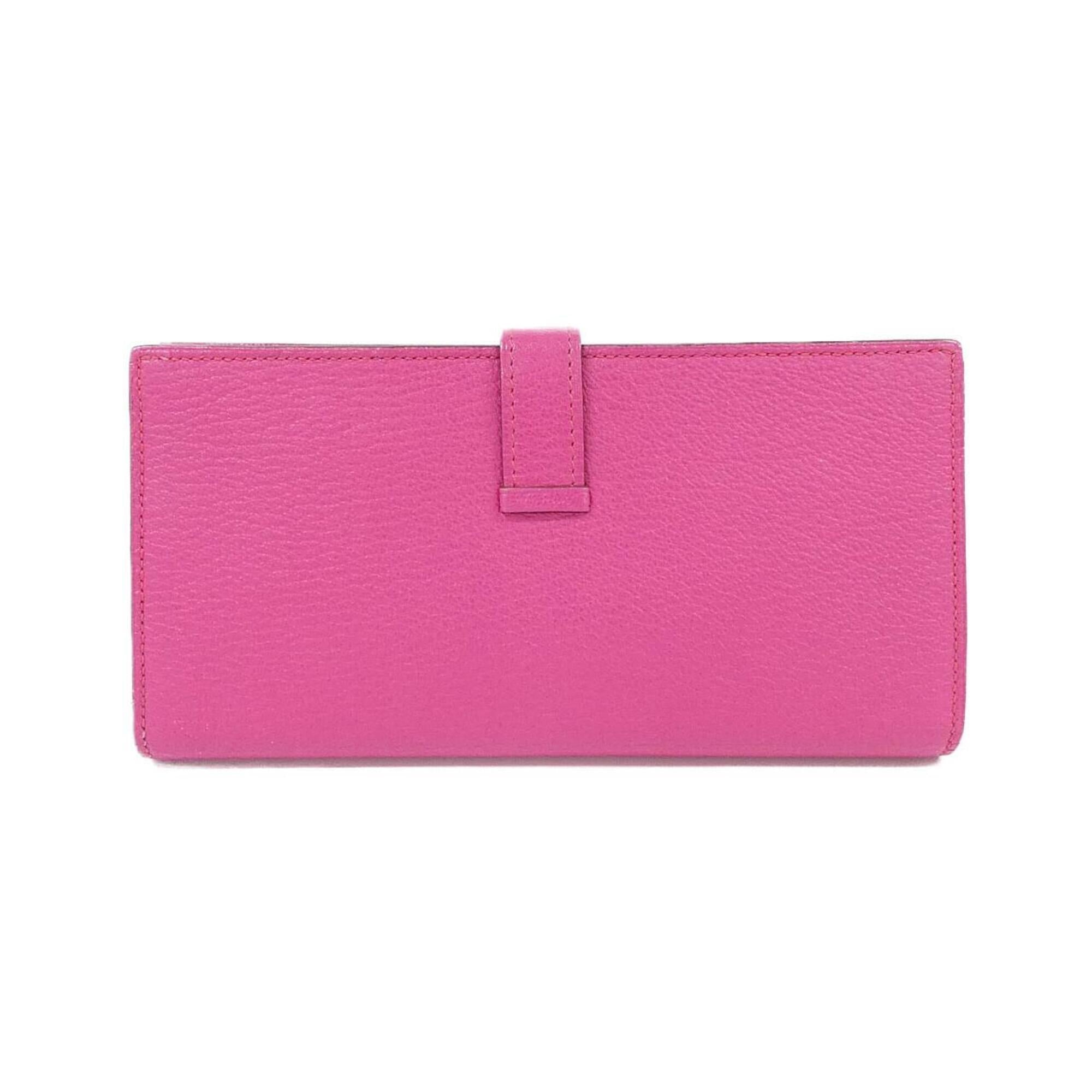 Hermes Rose Shocking Soufre Chevre Leather Long Wallet (Bi-Fold) (Pre-Owned)
