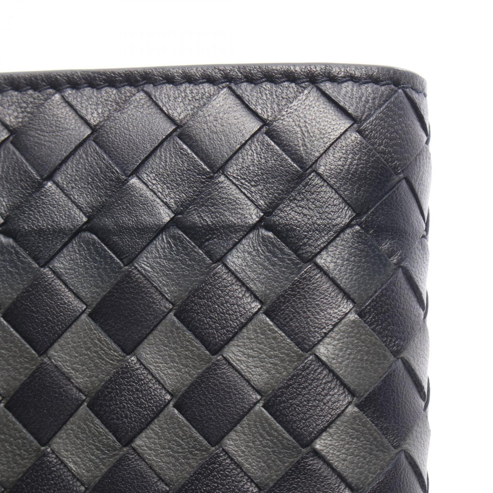 Bottega Veneta Black Gray Intrecciato Wallet (Bi-Fold) (Pre-Owned)
