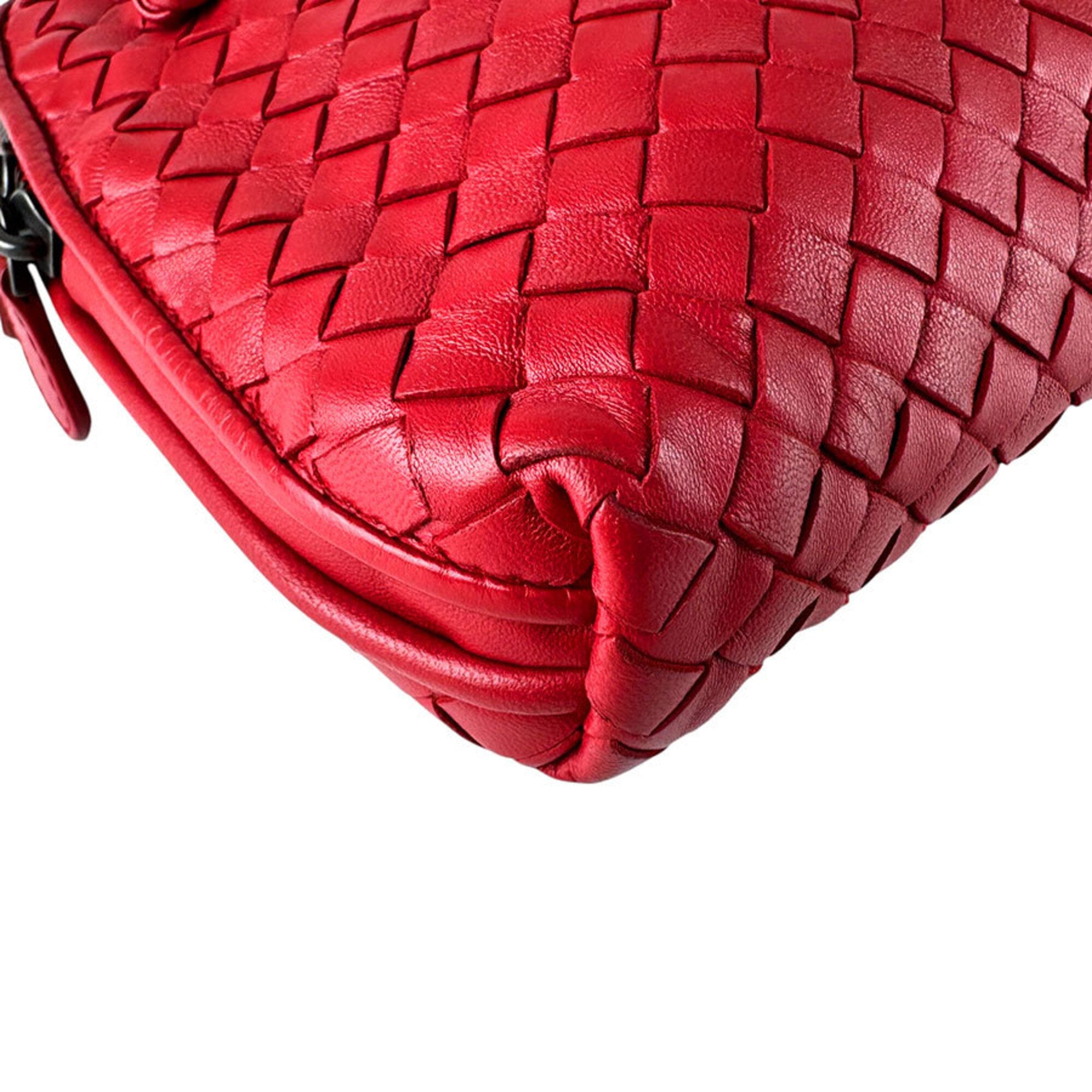 Bottega Veneta Dark Red Intrecciato Shoulder Bag (Pre-Owned)