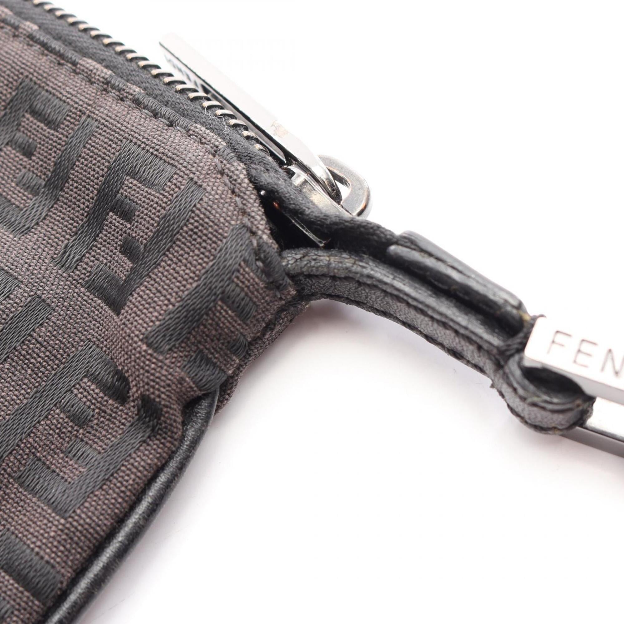 Fendi Black Brown Canvas Leather Handbag Shoulder Bag (Pre-Owned)